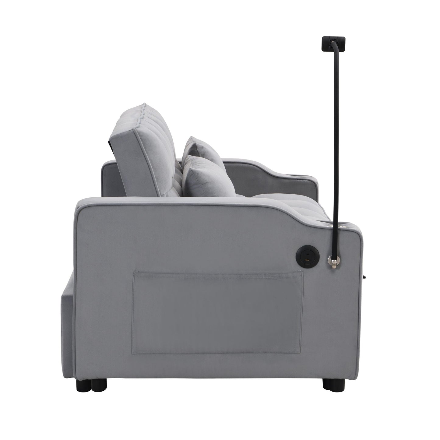 Modern Loveseat Futon Sofa With Pullout Bed, Adjustable Reclining Backrest, Toss Pillows