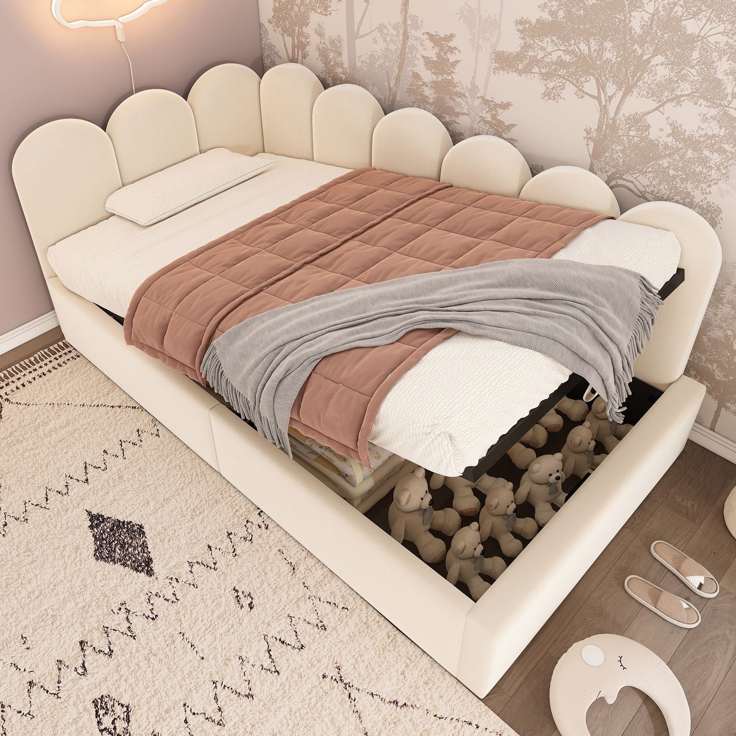 Upholstered Daybed With Metal Slatted Base