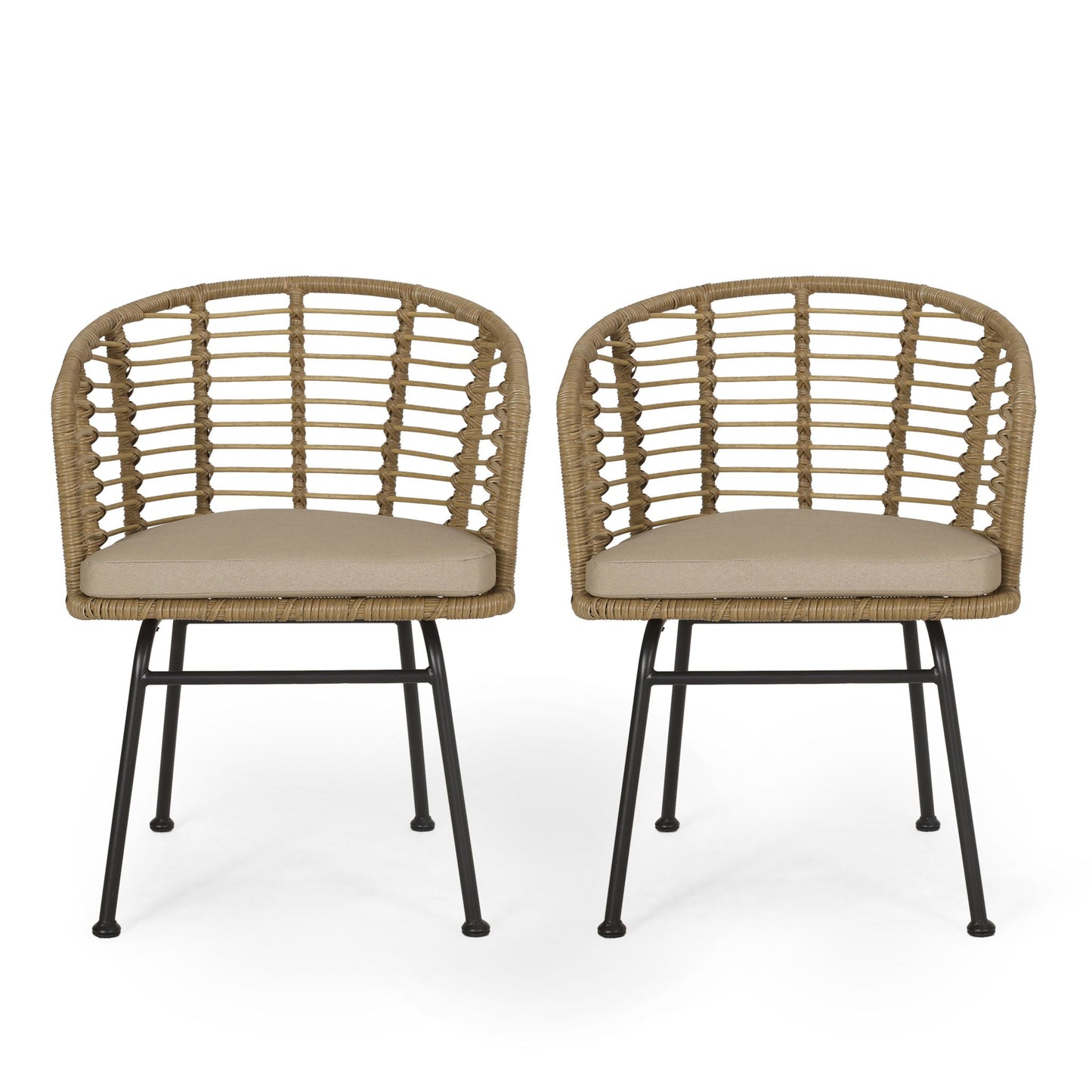 Randy Modern Wicker Chair With Water Resistant Cushions - Brown / Beige