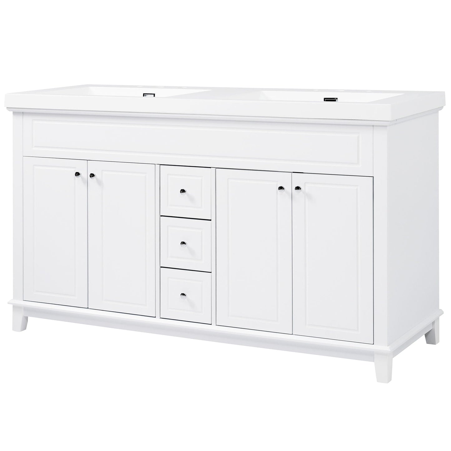 Bathroom Vanity With Double Sinks, 3 Drawers & 4 Doors - White