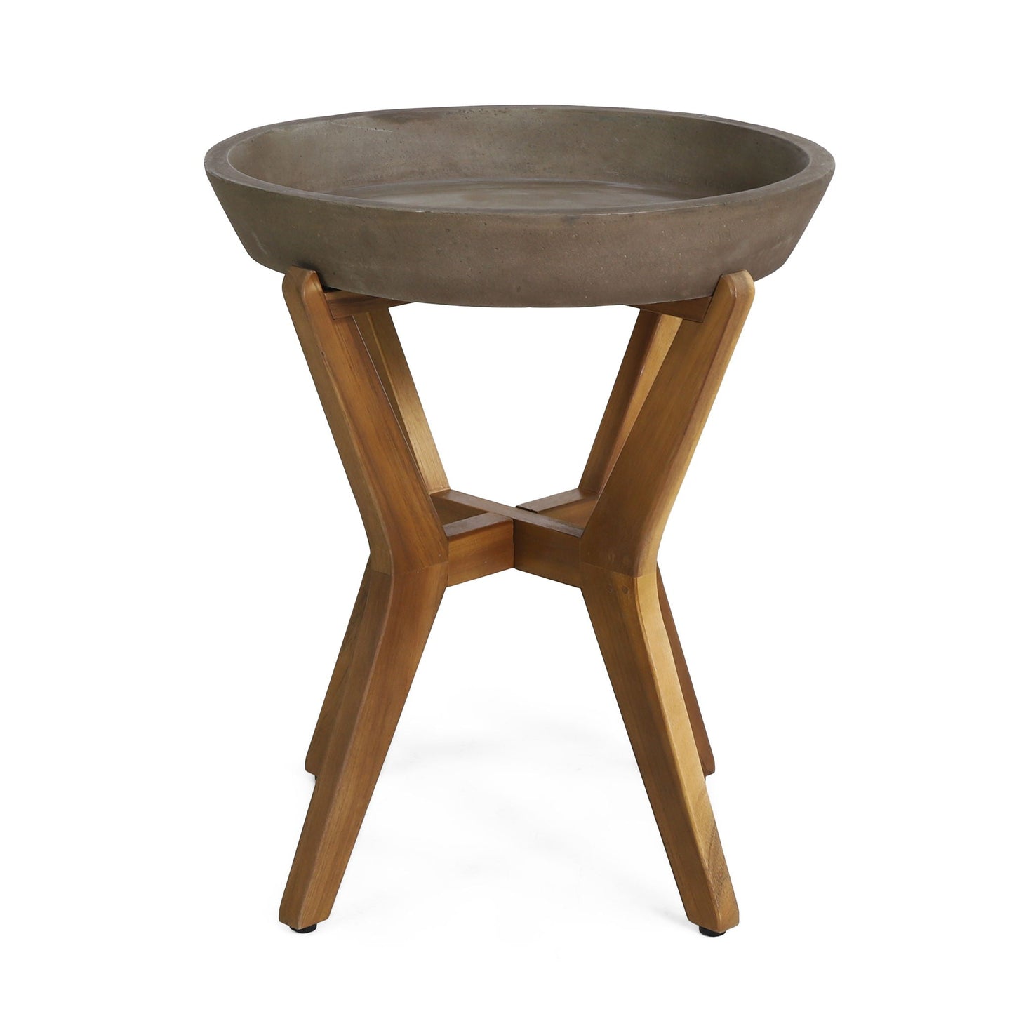 Yukon Contemporary Side Table with Lightweight Concrete Top and Acacia Wood Frame - Gray