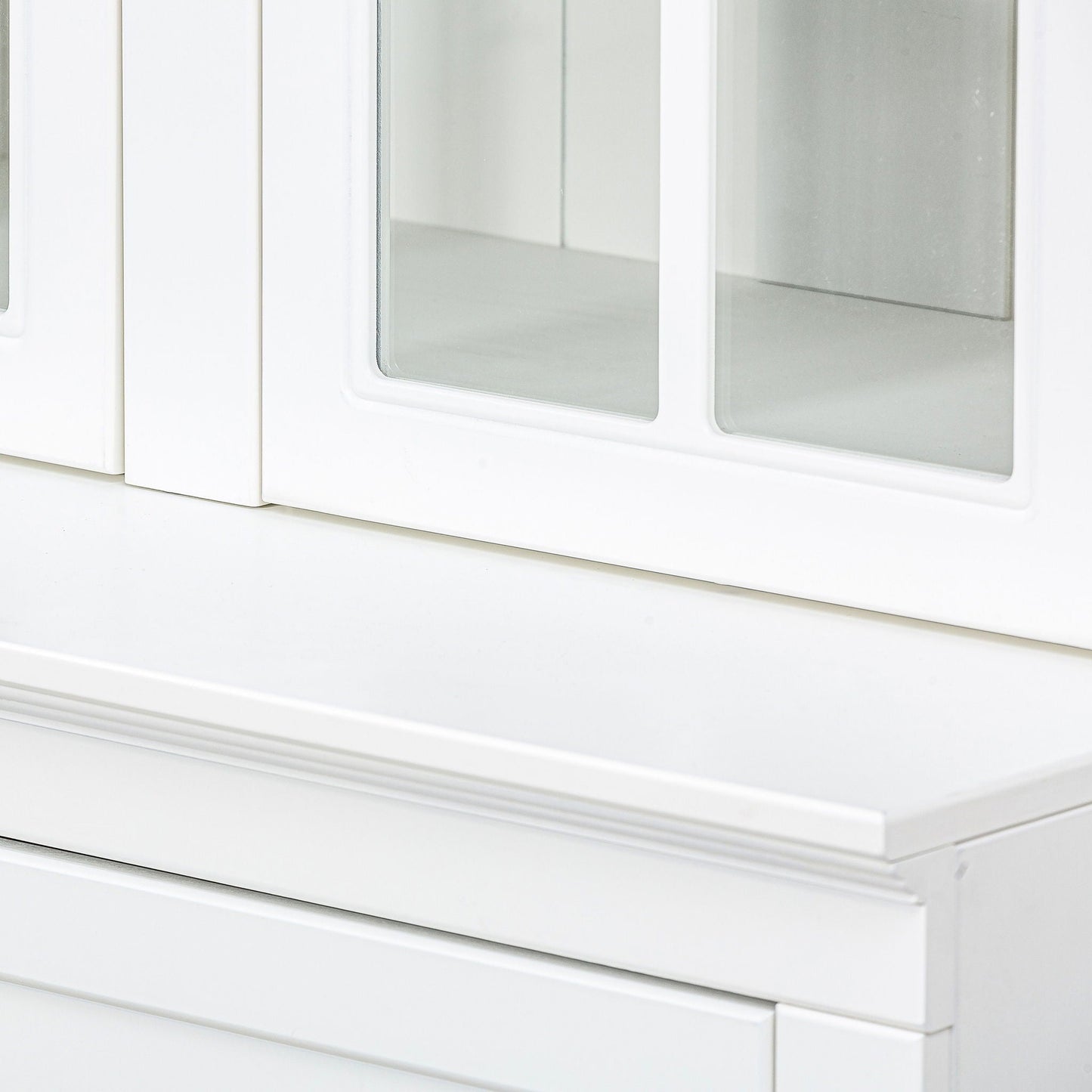 Retro Style Wall Suit With Glass Doors, 75.25" Tall Display Cabinets & Triangle Sided Bookshelves - White
