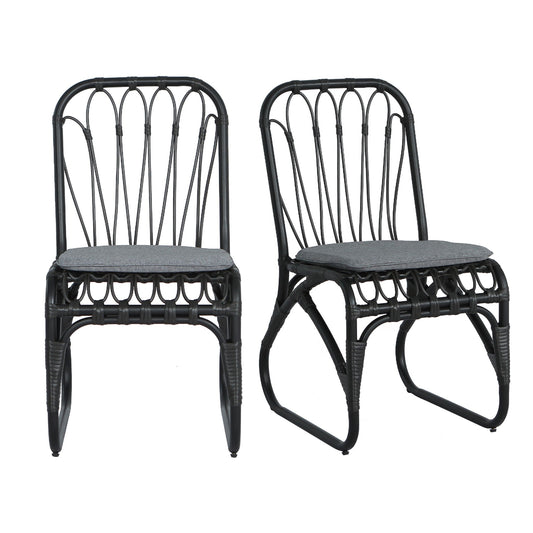 Outdoor Wicker Dining Chairs with Washable Cushion (Set of 2)