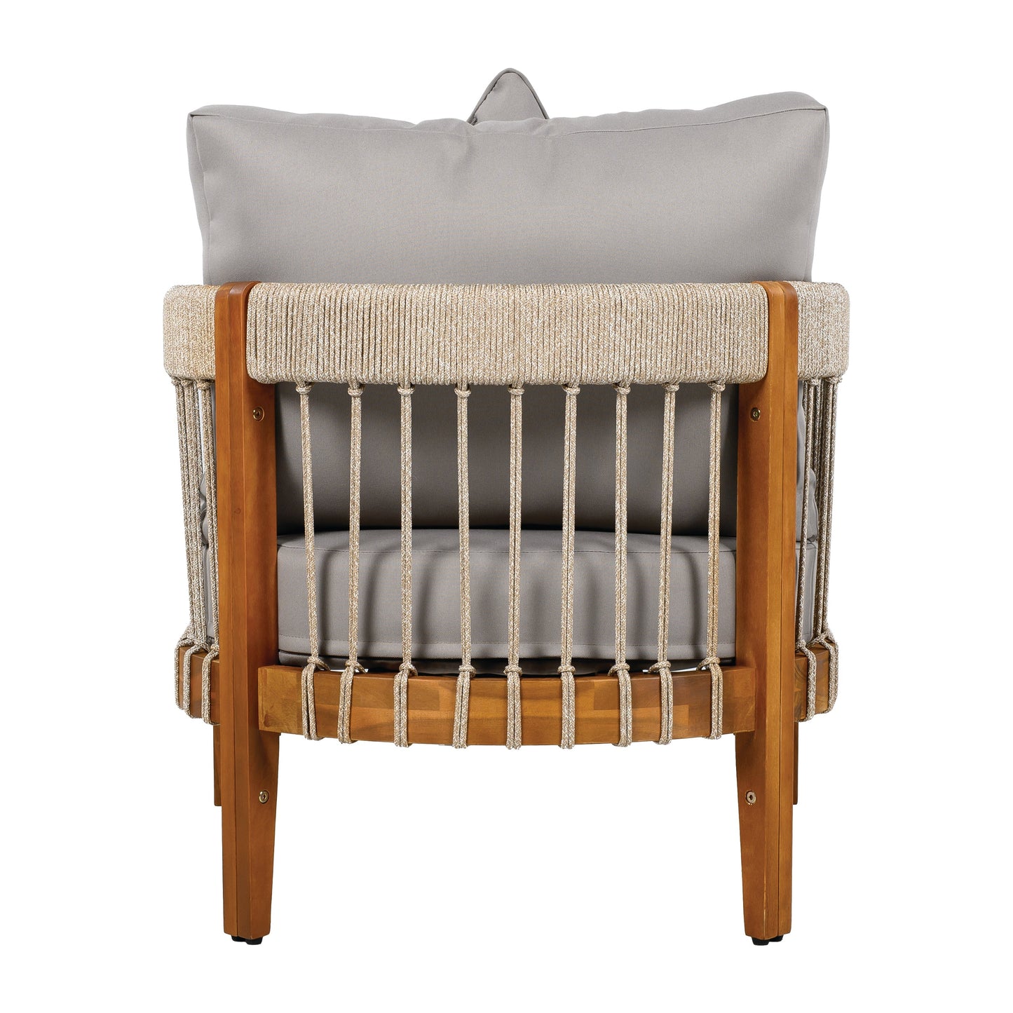 Acacia Wood Outdoor Club Chair with Handwoven Rope Accents & Curved Backrest