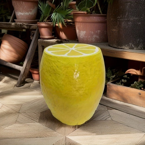 Yellow Lemon Fruit Stool, 14" Oversized Resin Stool