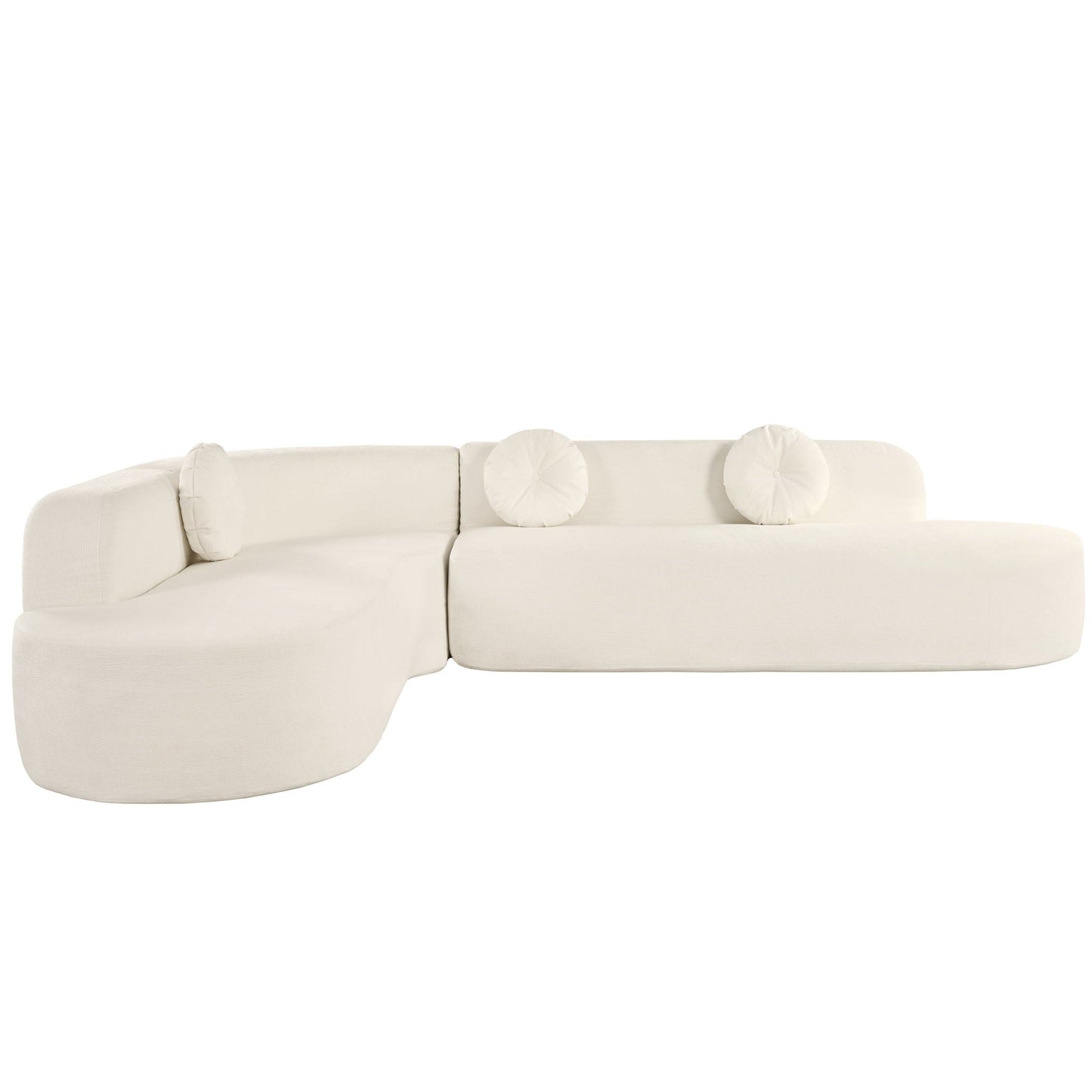 Extra Large Sectional Sofa Soft Fabric Upholstery, Elegant Curved Design With 3 Round Cushions, High-Resilience Foam