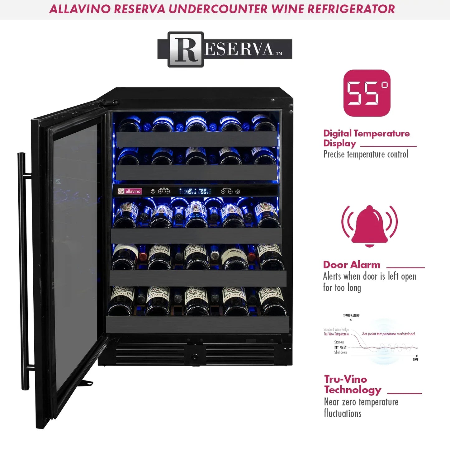 Allavino Reserva Series 50 Bottle Wine Cooler Refrigerator with Black Stainless Steel Door
