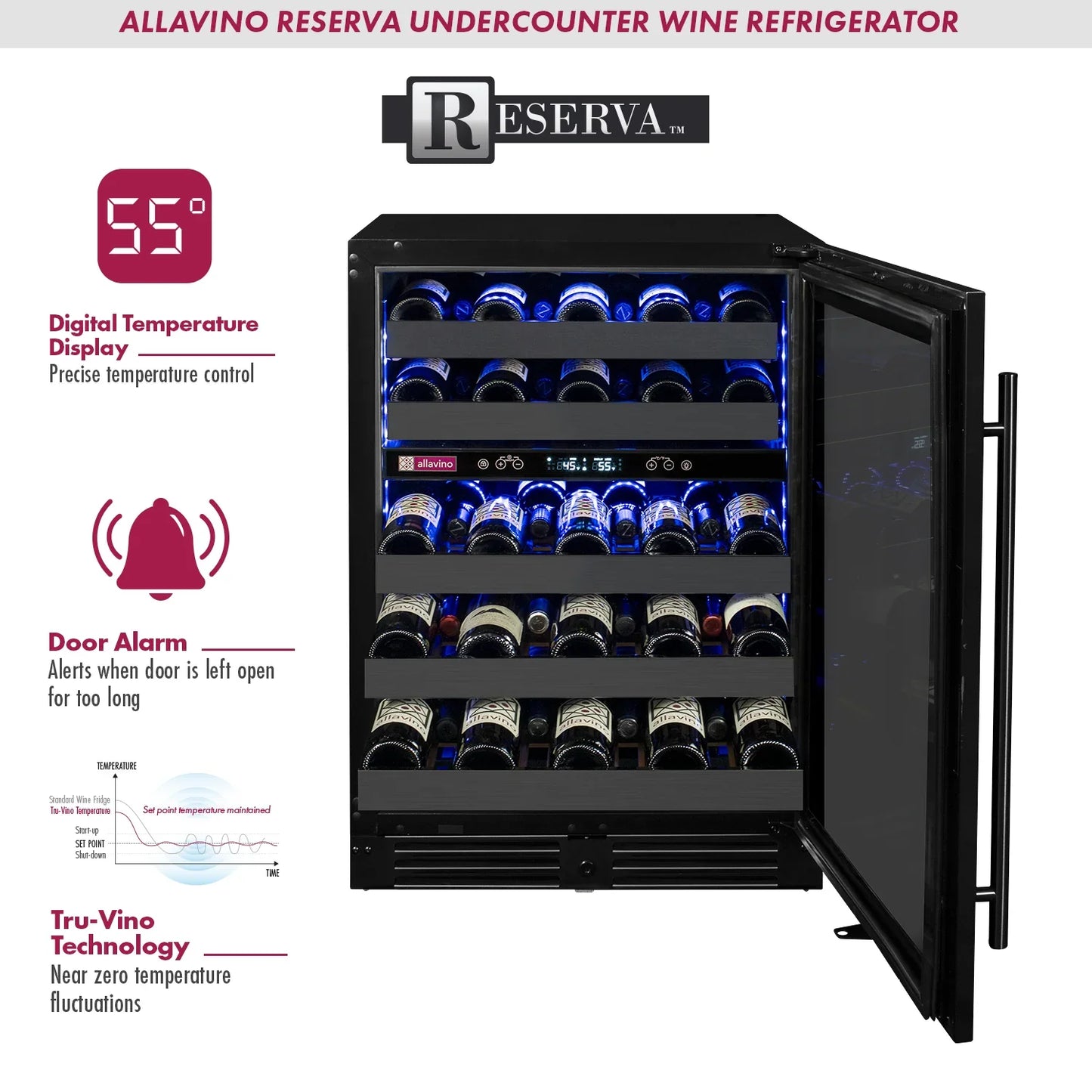 Allavino Reserva Series 100 Bottle 34" Tall Black Stainless Steel Side-by-Side Wine Cooler Refrigerator