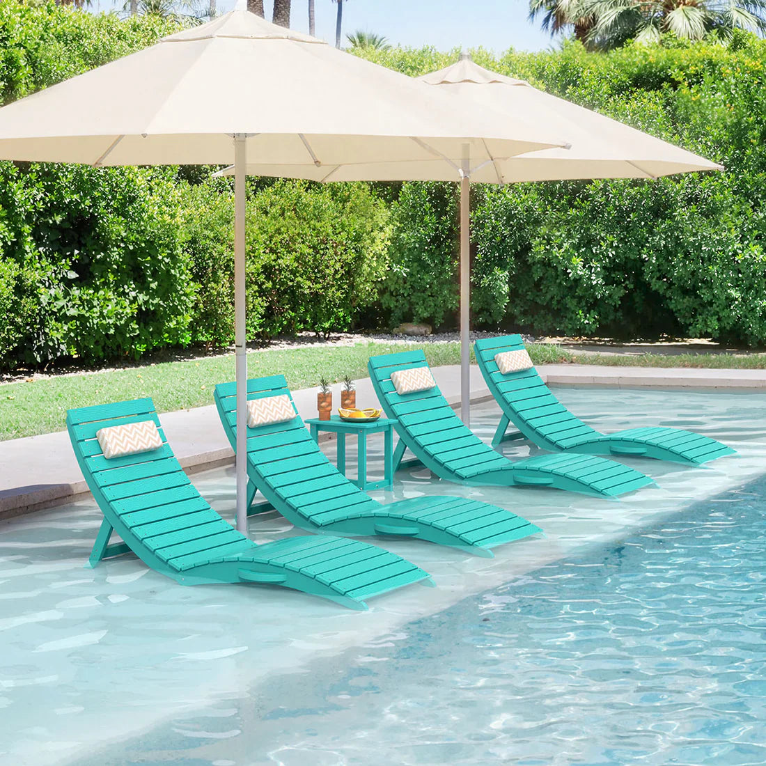 AquaCurve™ AquaWave Pre-Assembled Folding Pool Lounge Chair for Tanning Ledge