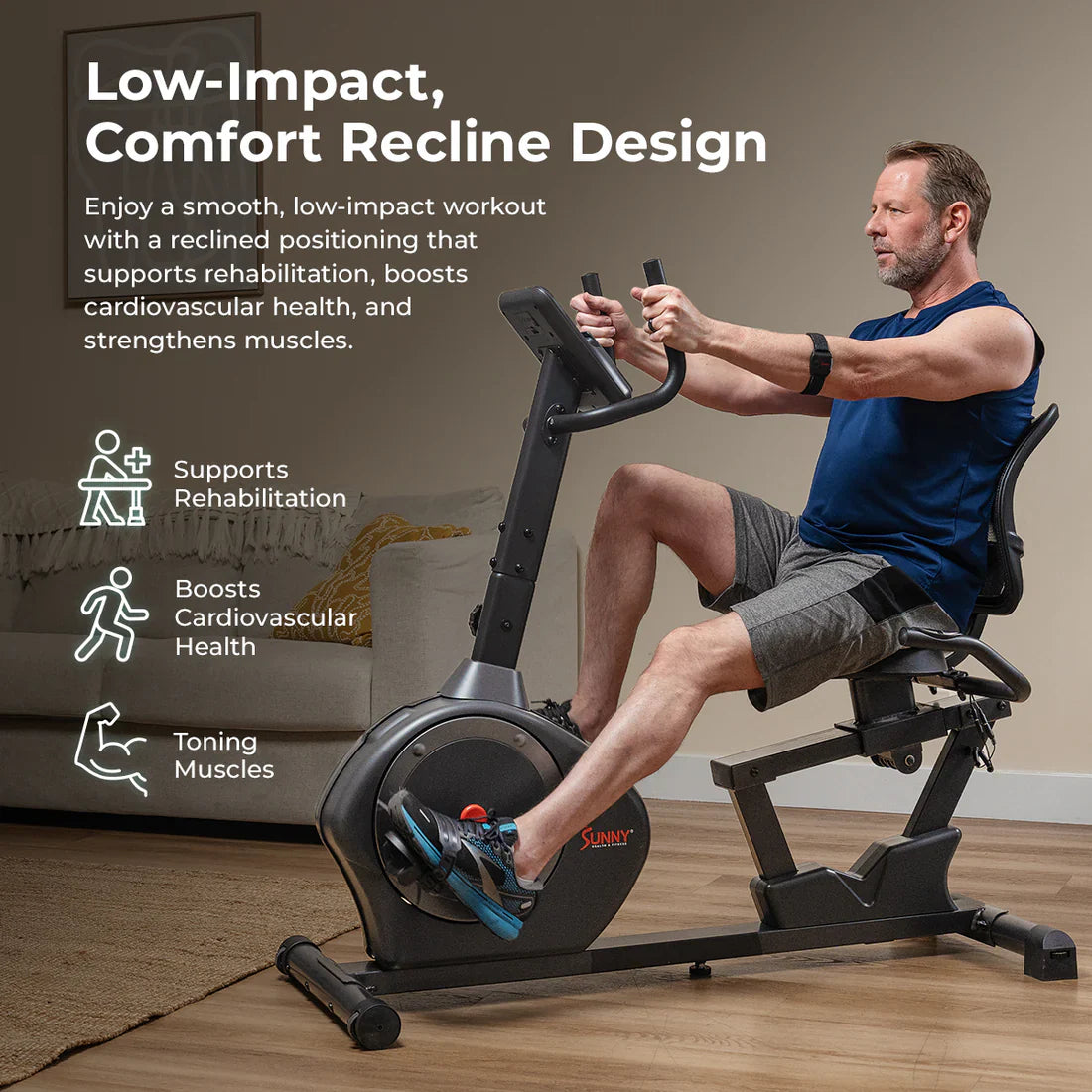 Smart Programmable 16 Levels Resistance Recumbent Exercise Bike by Sunny Health & Fitness