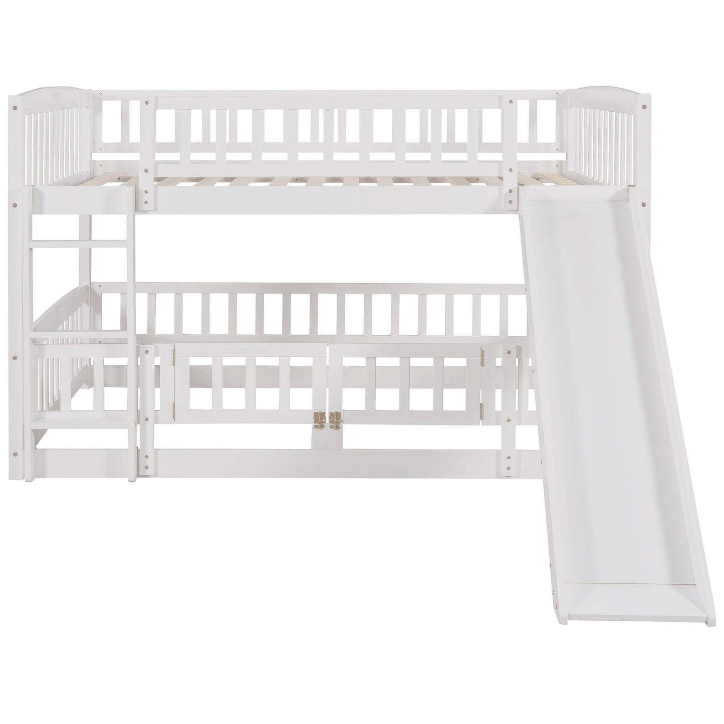 Low Bunk Bed With Slide, Fence And Ladder