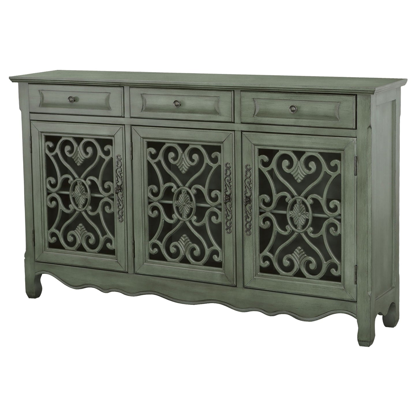 Naomi - 3 Drawer Scrollwork Accent Cabinet - Green