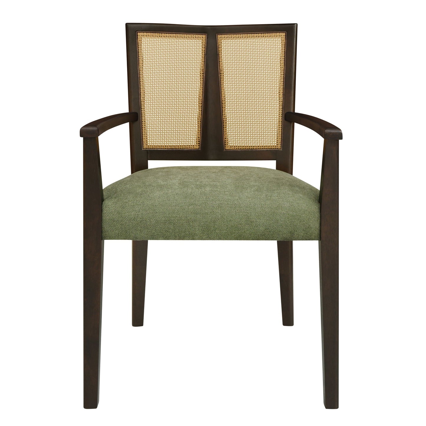 Mid Century Modern Arm Dining Chair Set with Rattan Backrest