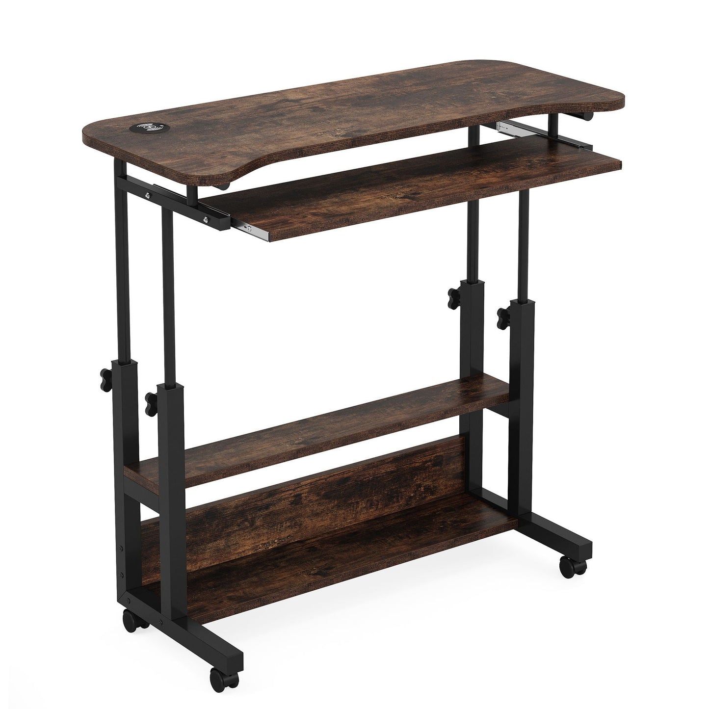 Portable Adjustable Desk With Power Outlets, USB Charging Ports, And Sliding Keyboard Tray - Brown / Black
