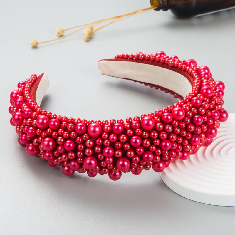 Hair Hoop Baroque Sponge Pearl Hair Accessories Women's Handmade Beaded Multicolor European and American Broad-brimmed Headband