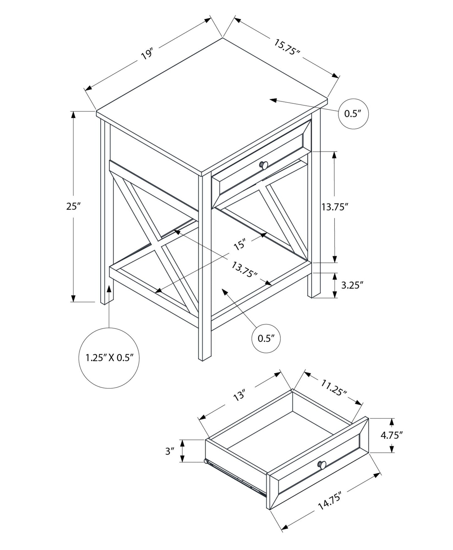 Accent End Table, 2 Tier, Storage Drawer, Transitional Style