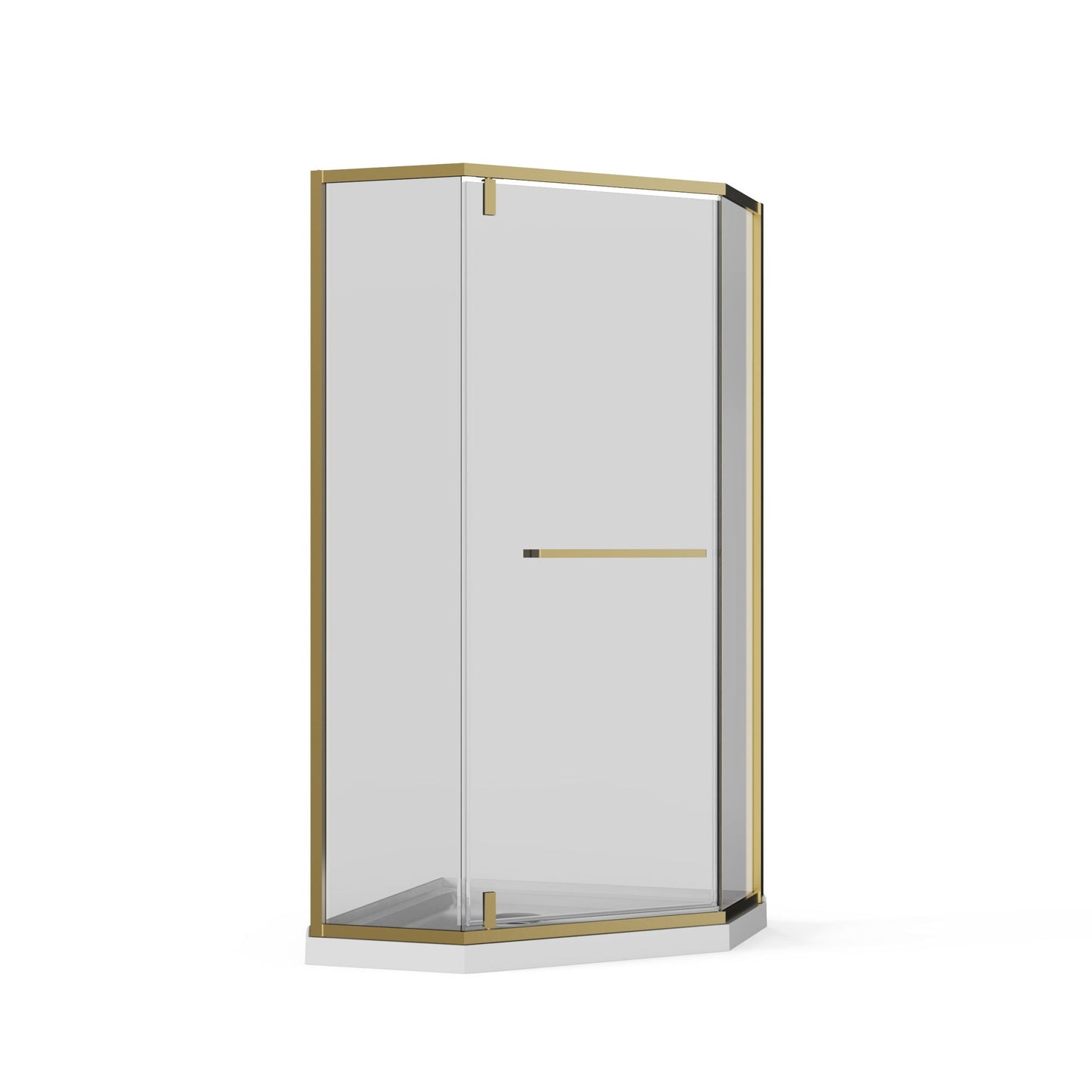 Goodyo - Neo-Angle Frameless Shower Door Corner Enclosure With Acrylic Shower Base Combo, Pivot Shower Door