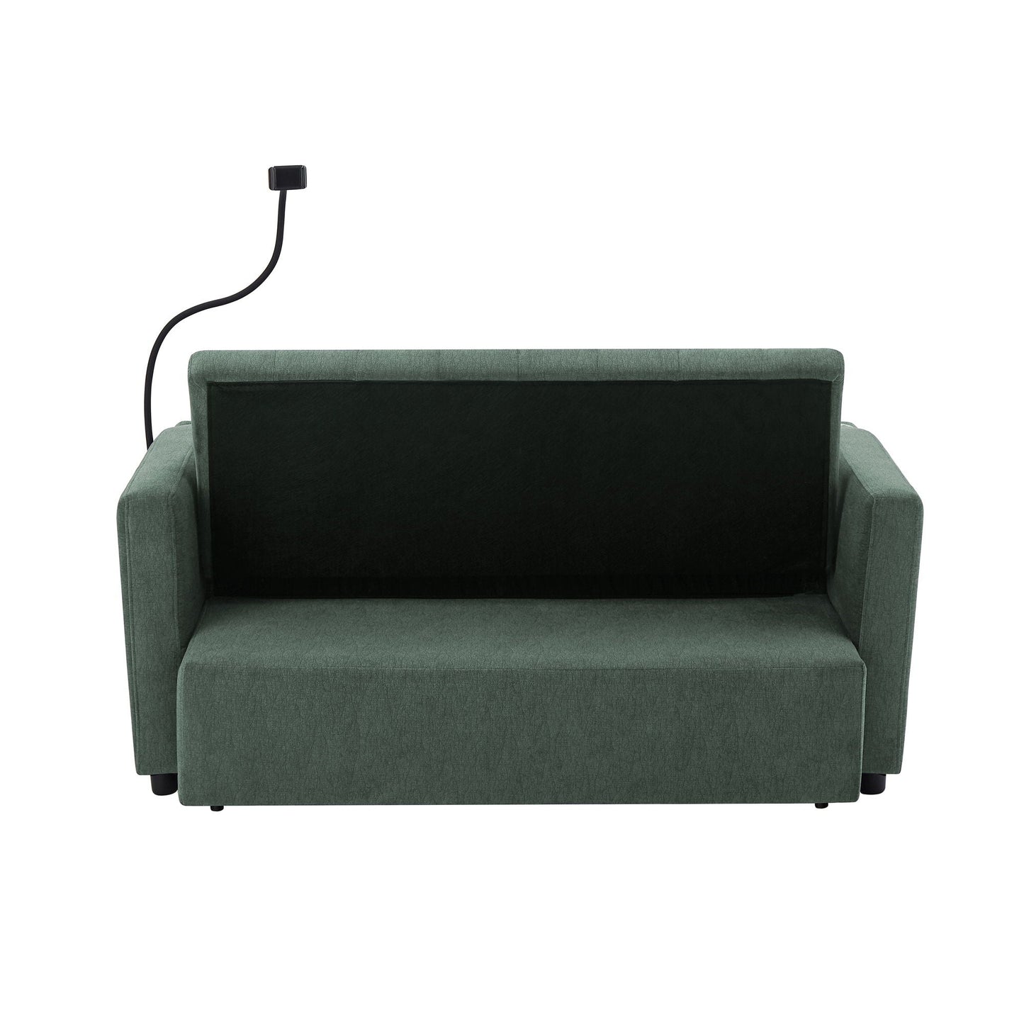 Convertible Sofa Bed Loveseat Sofa With Three USB Ports, Two Side Pockets, Two Cup Holders And 360° swivel Phone Holder For Living Room
