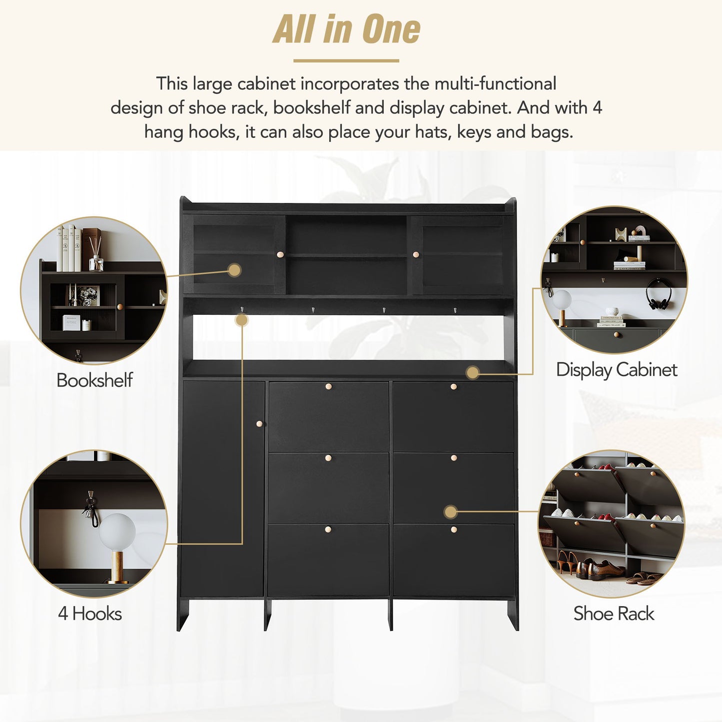 On Trend Multifunctional Tipping Bucket Shoe Cabinet With Storage Shelf & 6 Flip Drawers