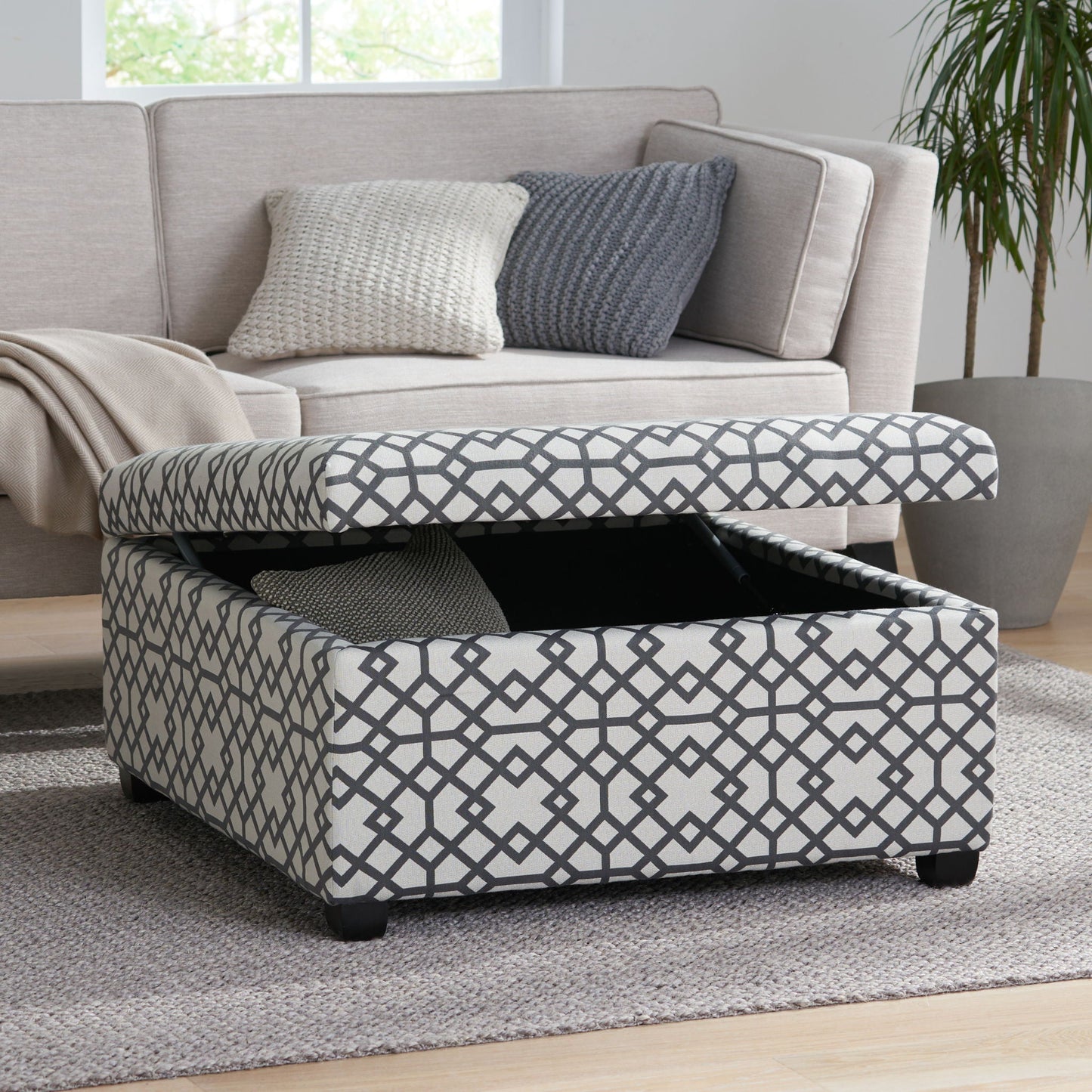 Richmond Storage Ottoman with Unique Pattern and Ample Storage - Gray