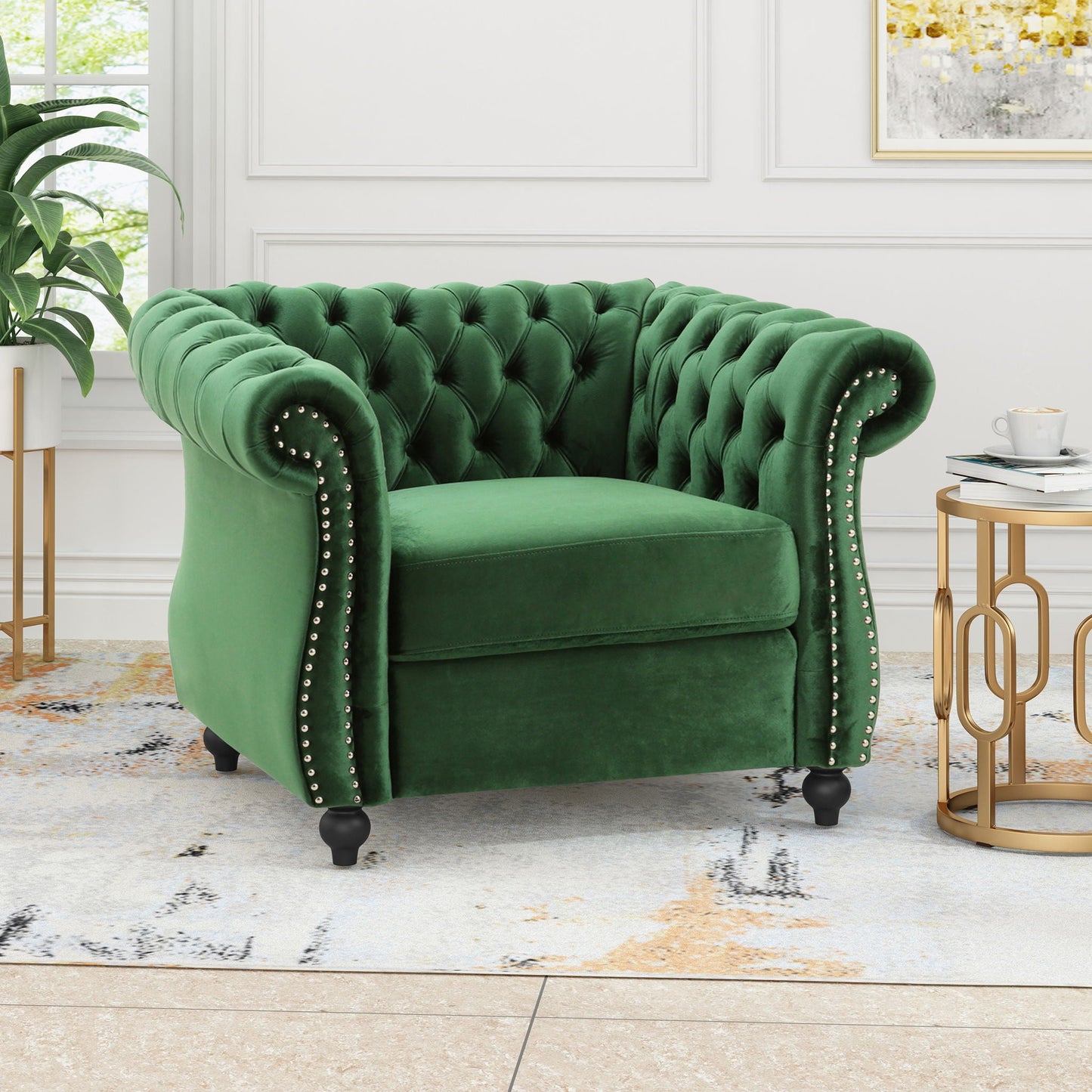 Nexuson Upholstered Chesterfield Chair With Deep Tufted And Nailhead Trim