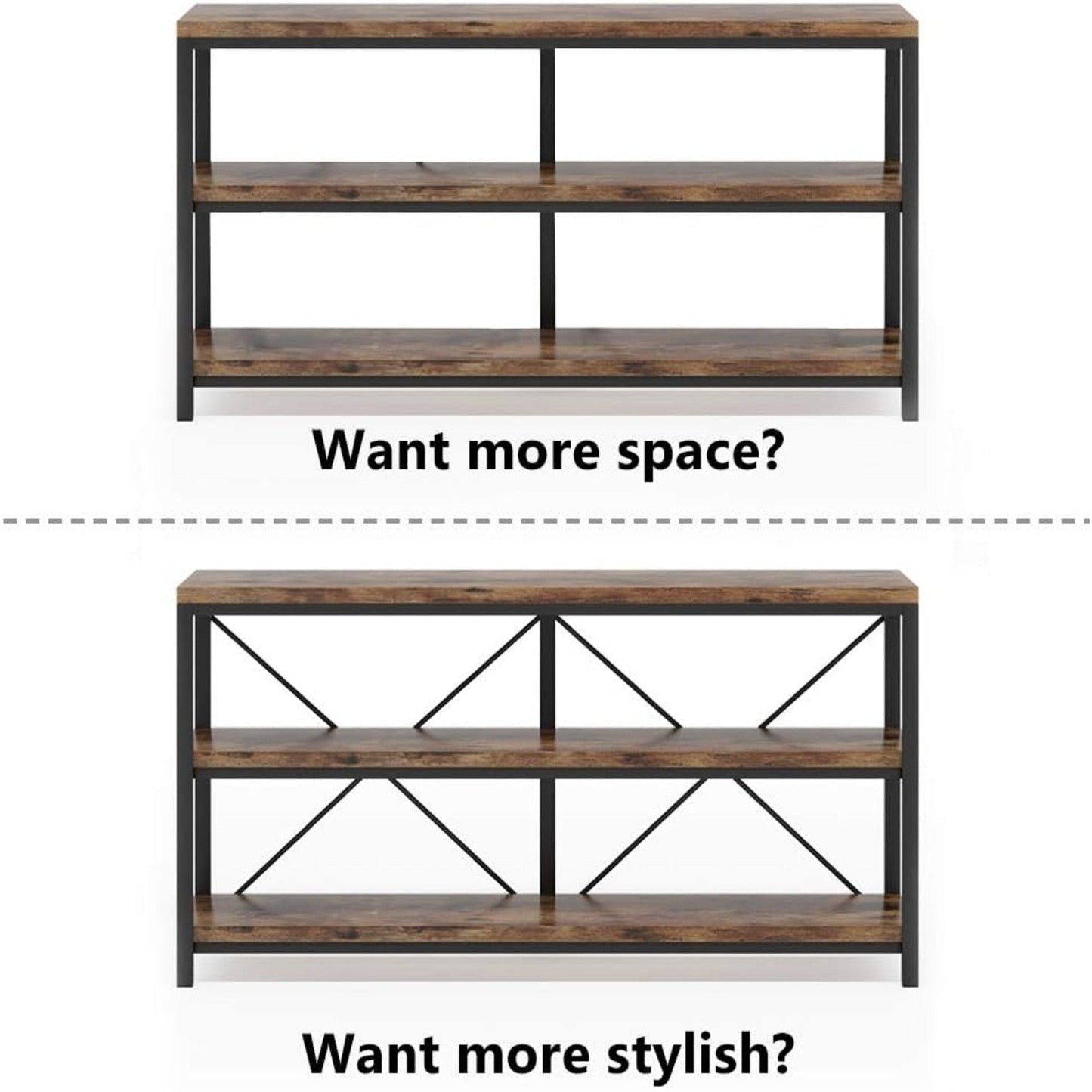 Console Table With 3 Tier Storage Shelves Finish, Slim Narrow Design For Living Entryway - Brown / Black