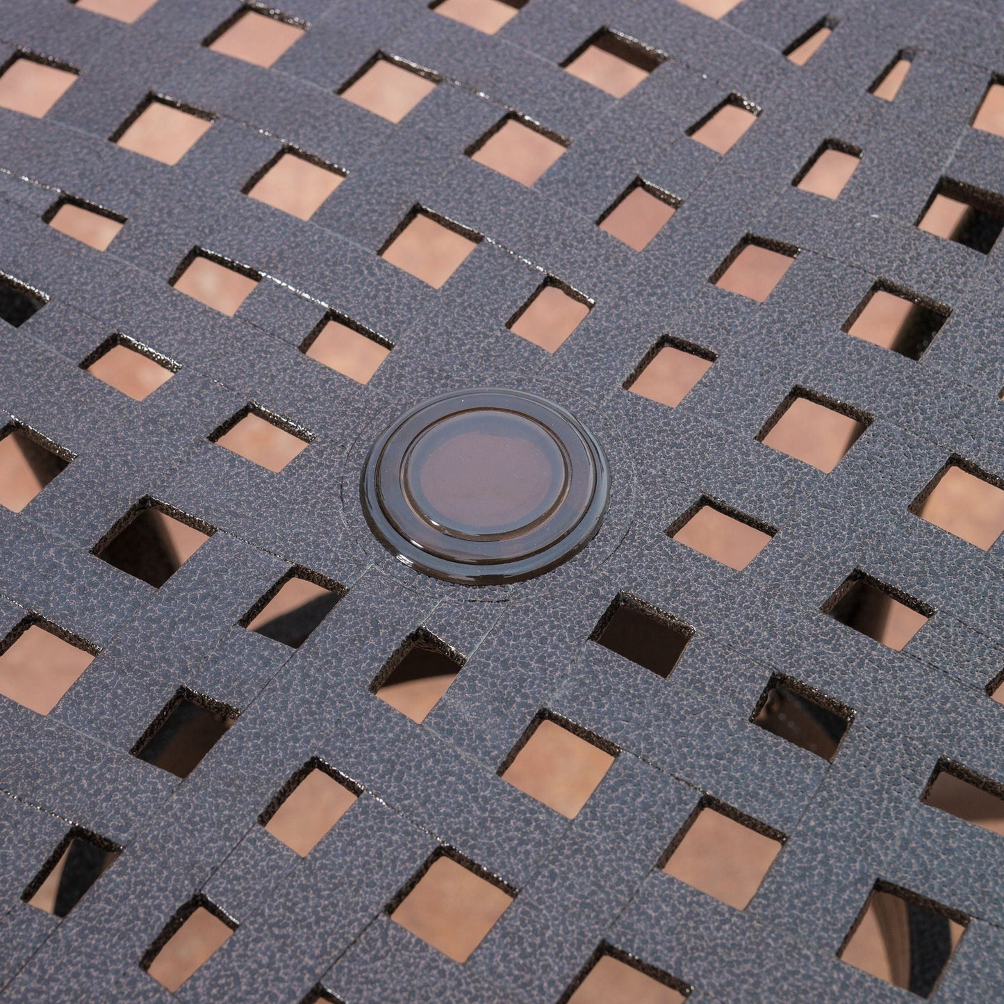 Tranquilius Outdoor Round Dining Table with Lattice Tabletop, Umbrella Hole and Curved Legs