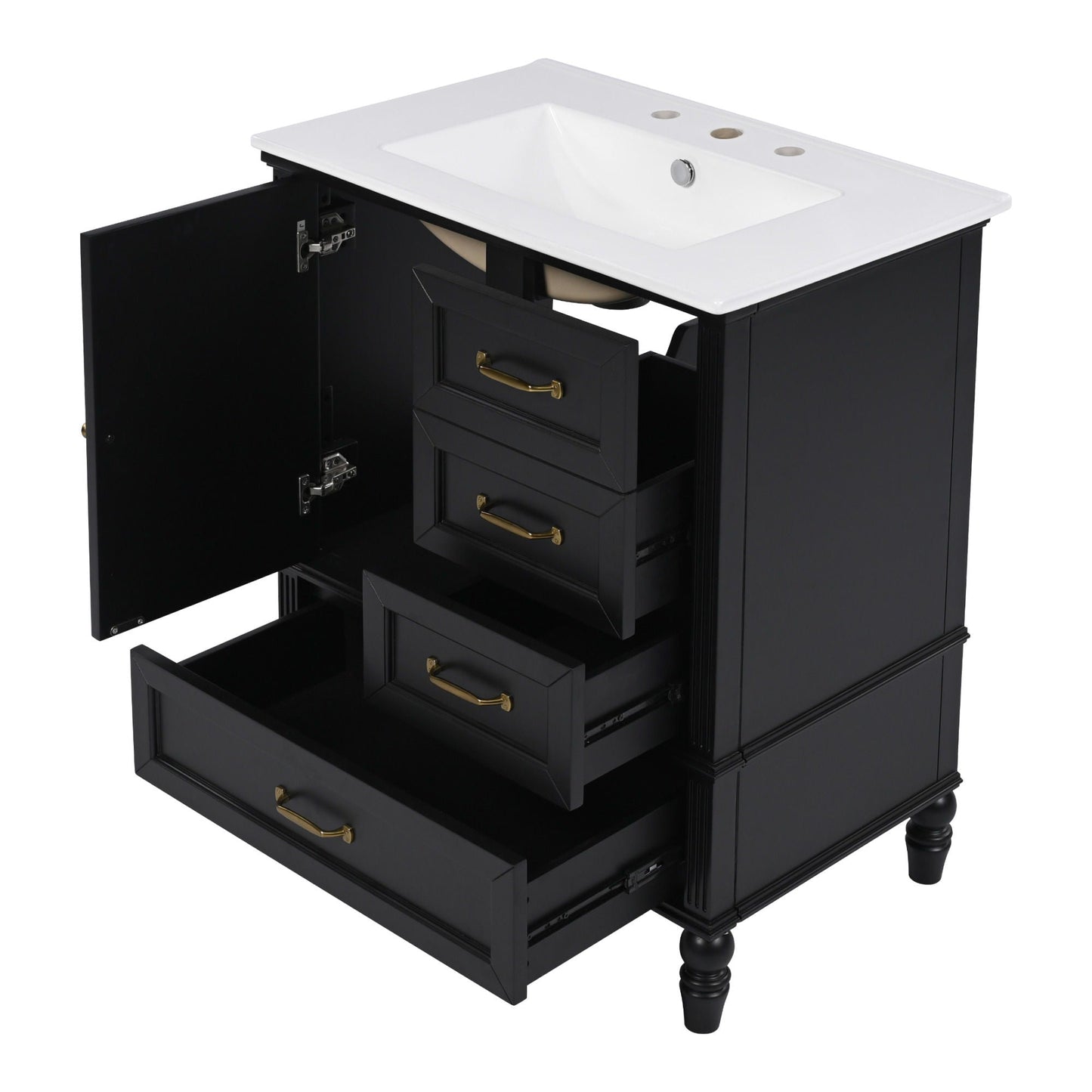 30" Bathroom Vanity With Sink, 3 Drawers, Adjustable Feet