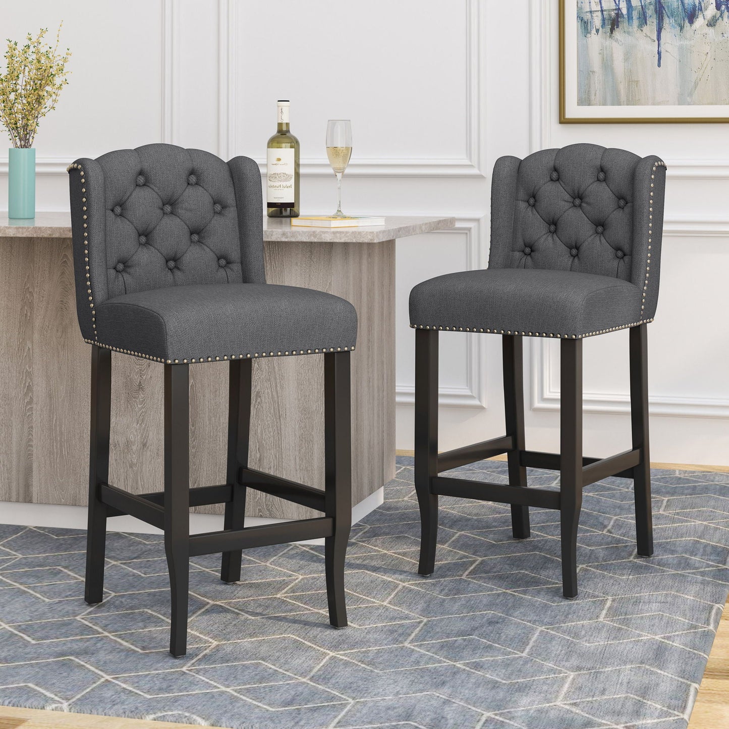 Vienna Contemporary Fabric Tufted Wingback Counter Stools (Set of 2)