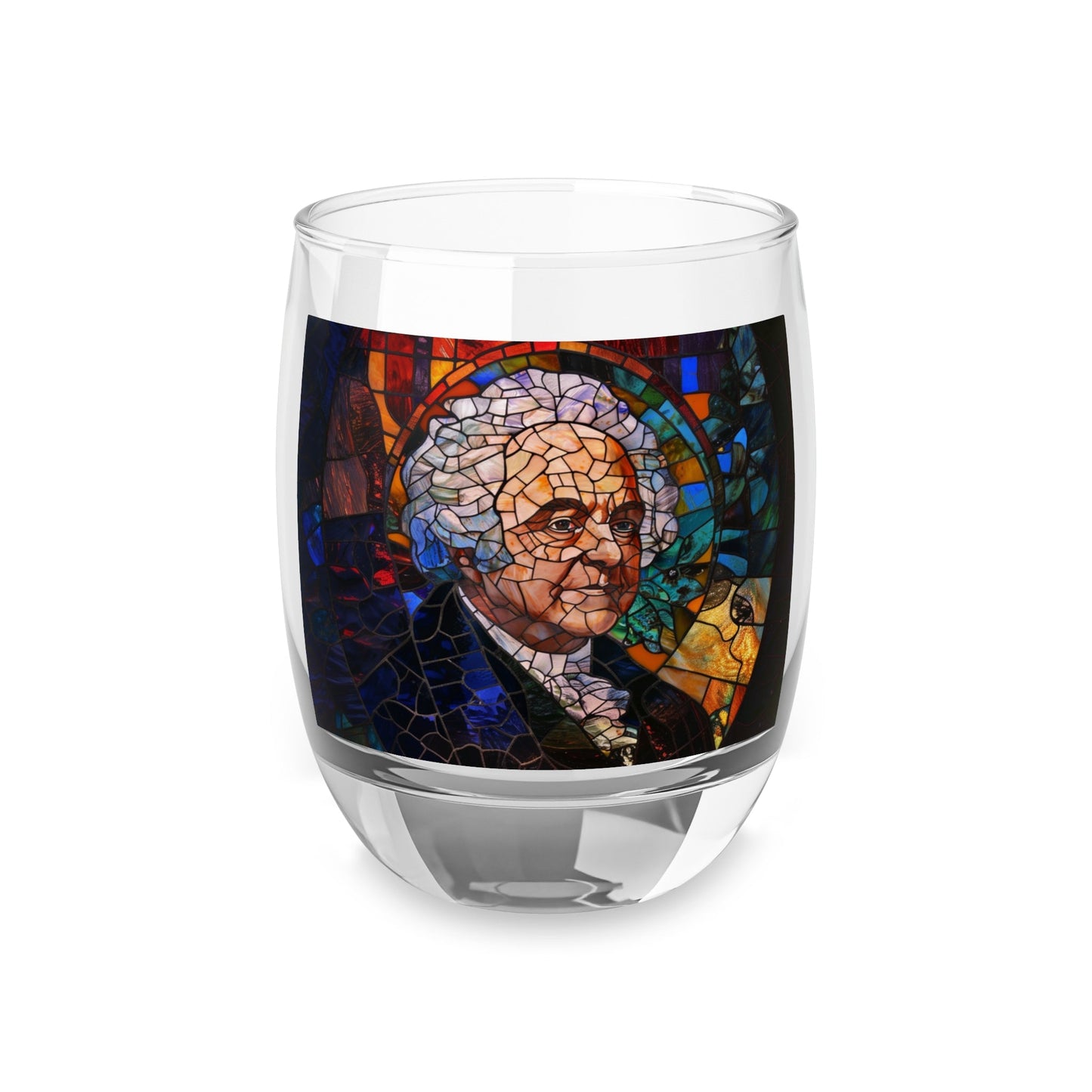 John Adams Stained Glass Whiskey Glass - Founding Fathers Barware - 4LibertyShop.com