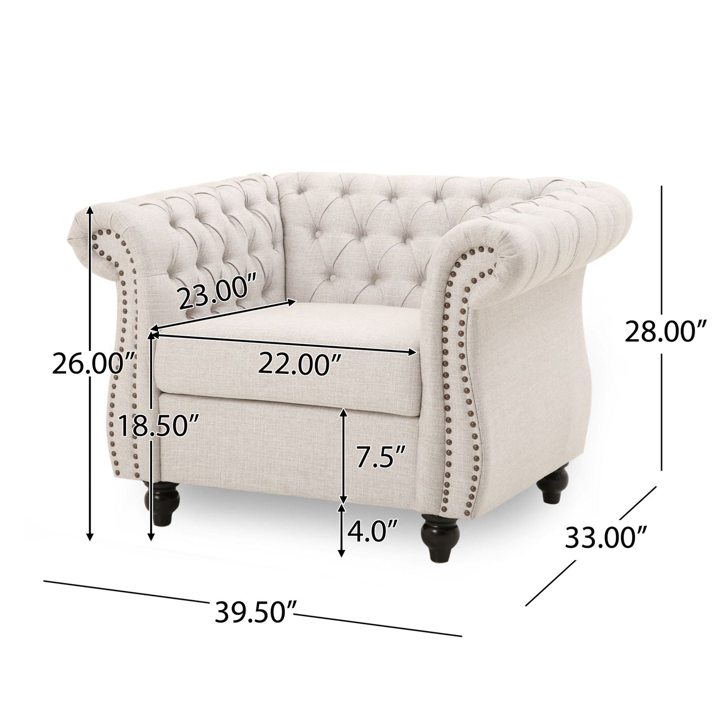 Nexuson Upholstered Chesterfield Chair With Deep Tufted And Nailhead Trim