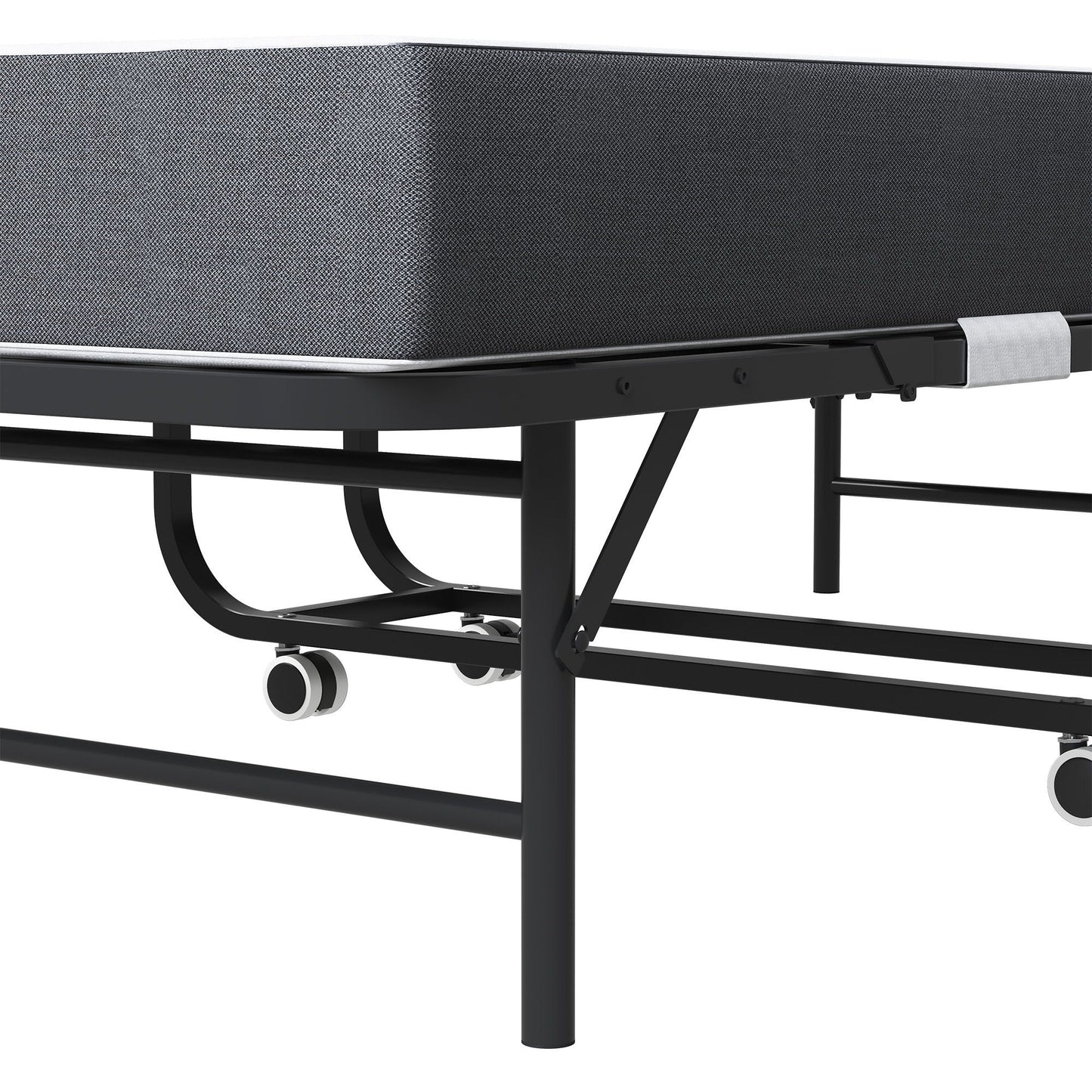 Twin Folding Bed With Adjustable Headboard, Memory Foam For Tall People, Heavy-Duty Portable On Wheels, Easy Assembly - Black