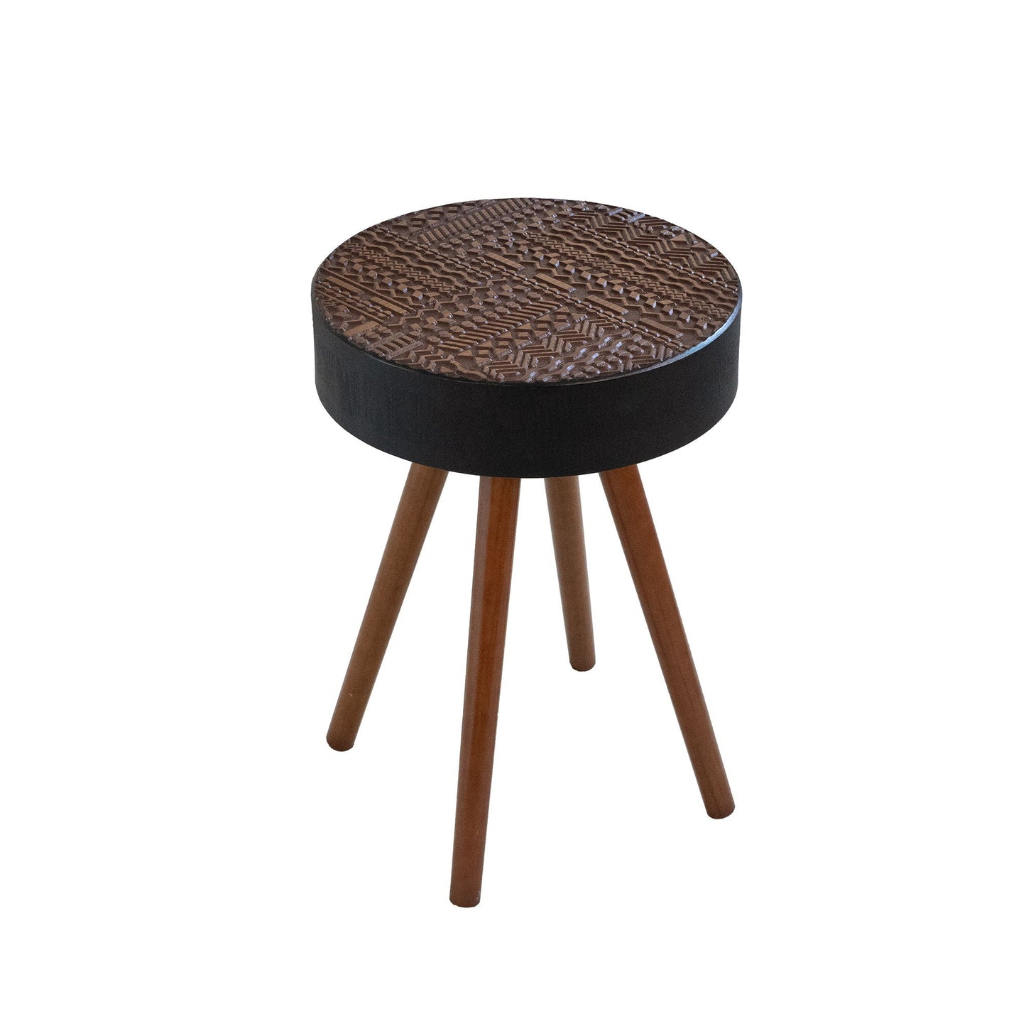Round Coffee Table With Carved Top For Living Room