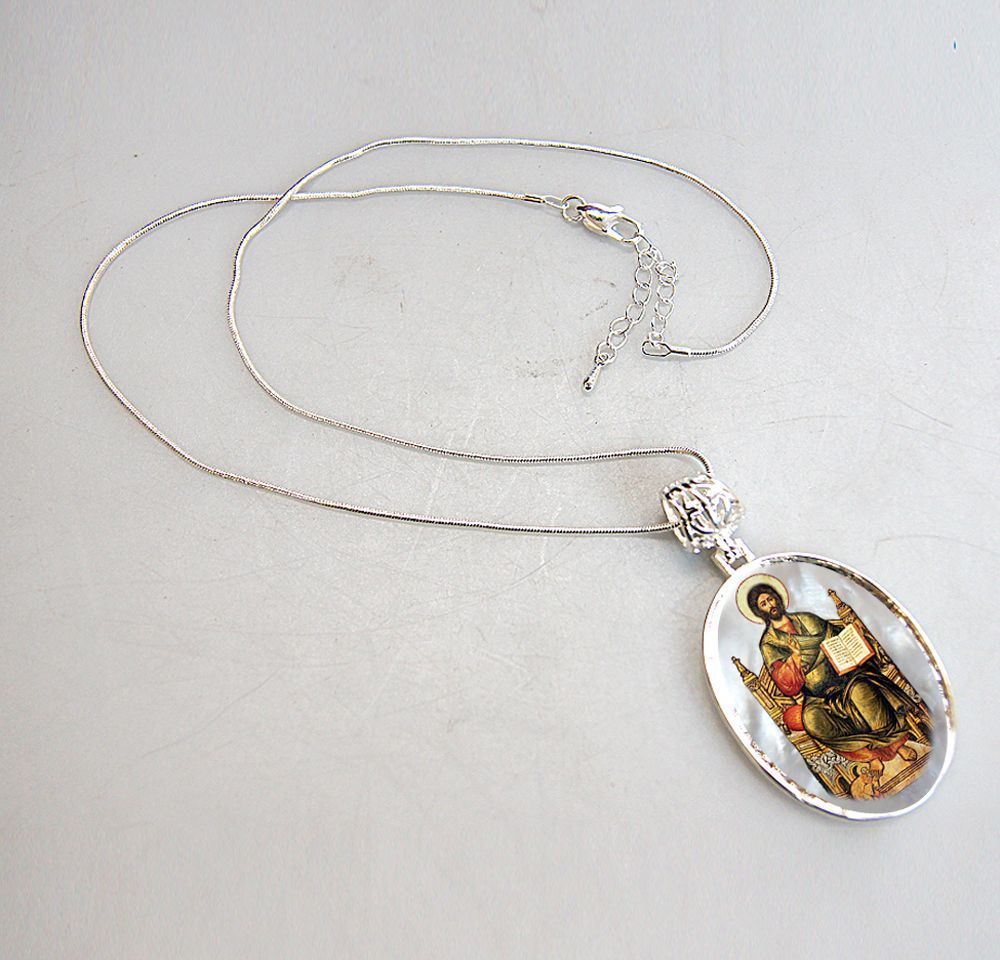 Jesus Silver Plated Mother of Pearl Necklace Jewelry - 43047