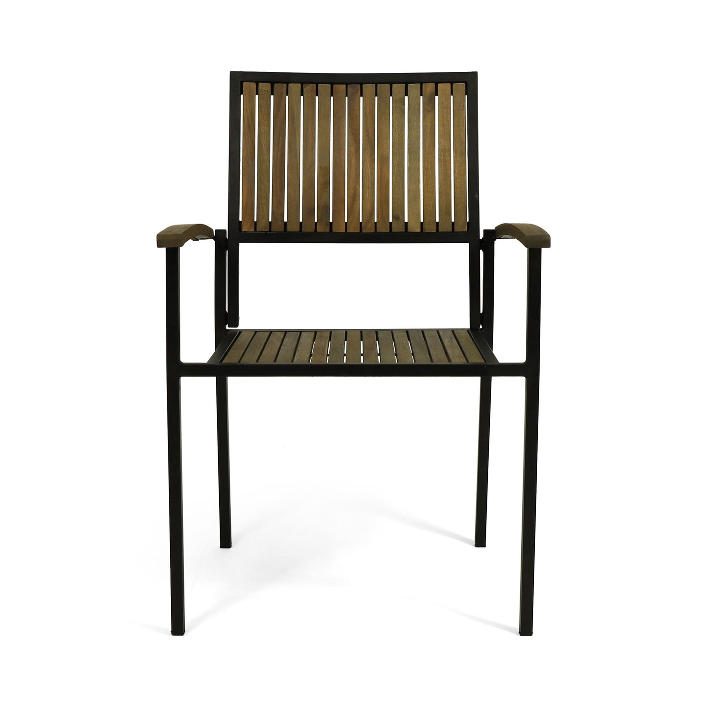 Vermilion Outdoor Dining Chair With Vertical Slat And Wooden Arm