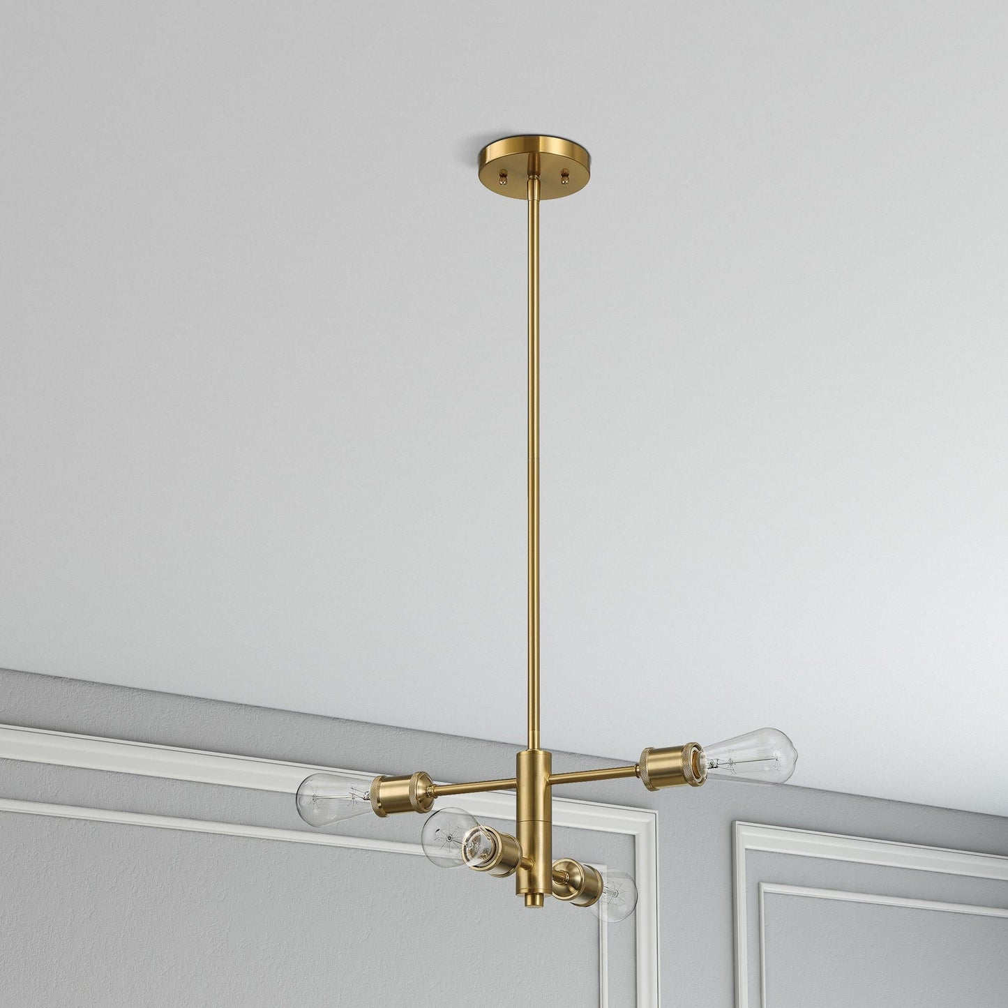 Trellis - 4 Lights Modern Gold Chandelier Vintage Pendant Fixture For Living Room - Clear / Gold