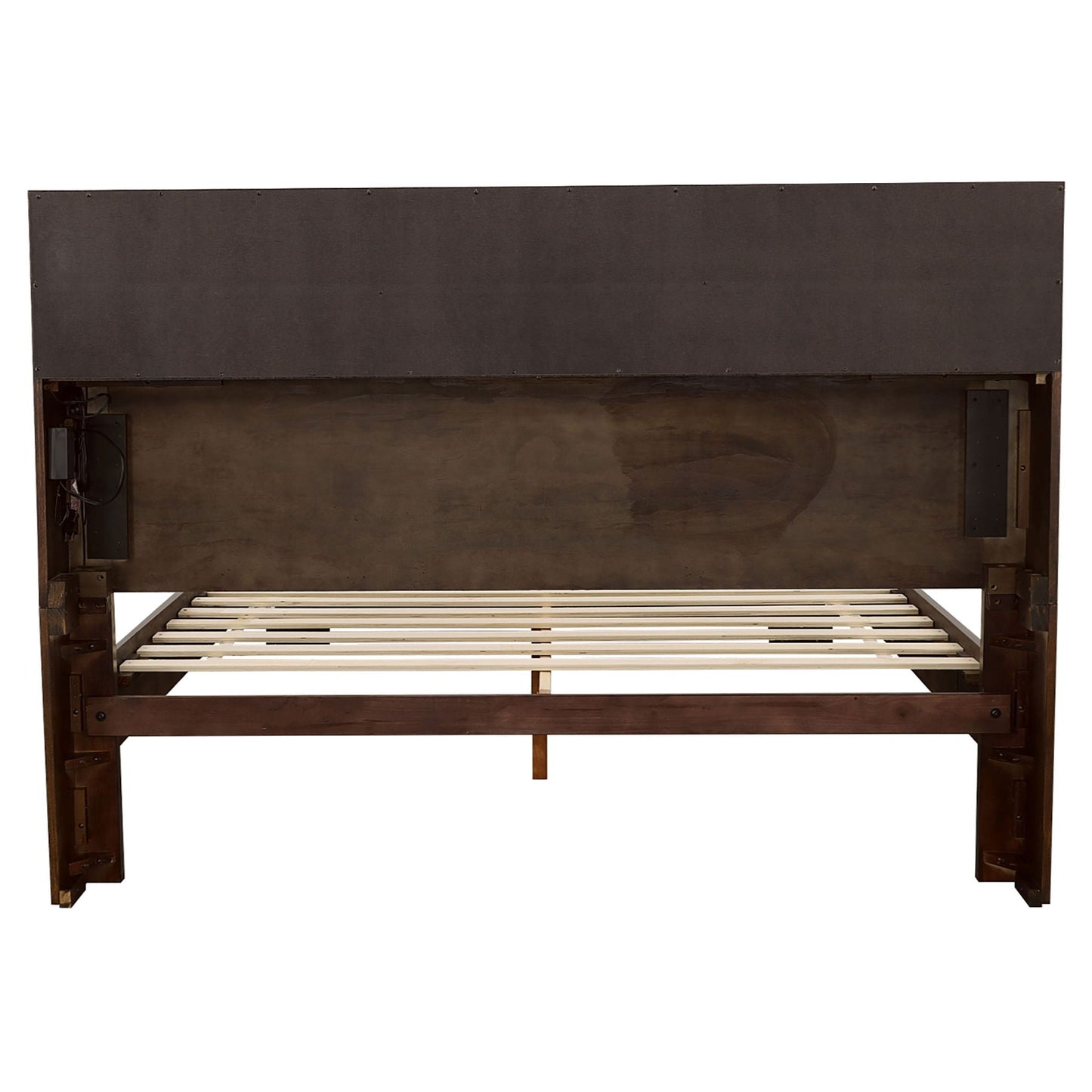 Copper - Eastern King LED Storage Bookcase Bed With Built In Shelves - Cappuccino