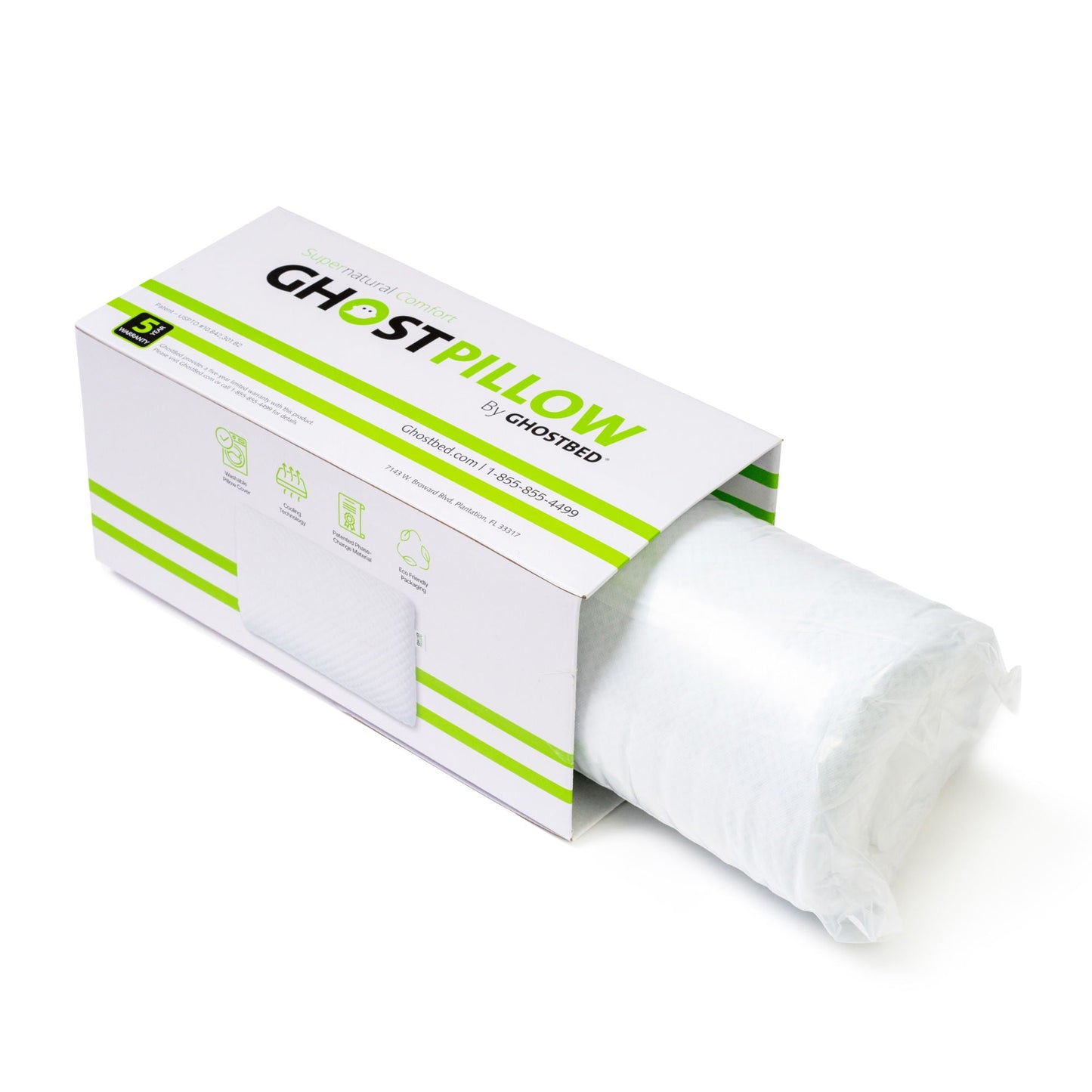 Ghostpillow - Gel Memory Foam Pillow With Cooling Technology, Made Of High Performance Foam - White