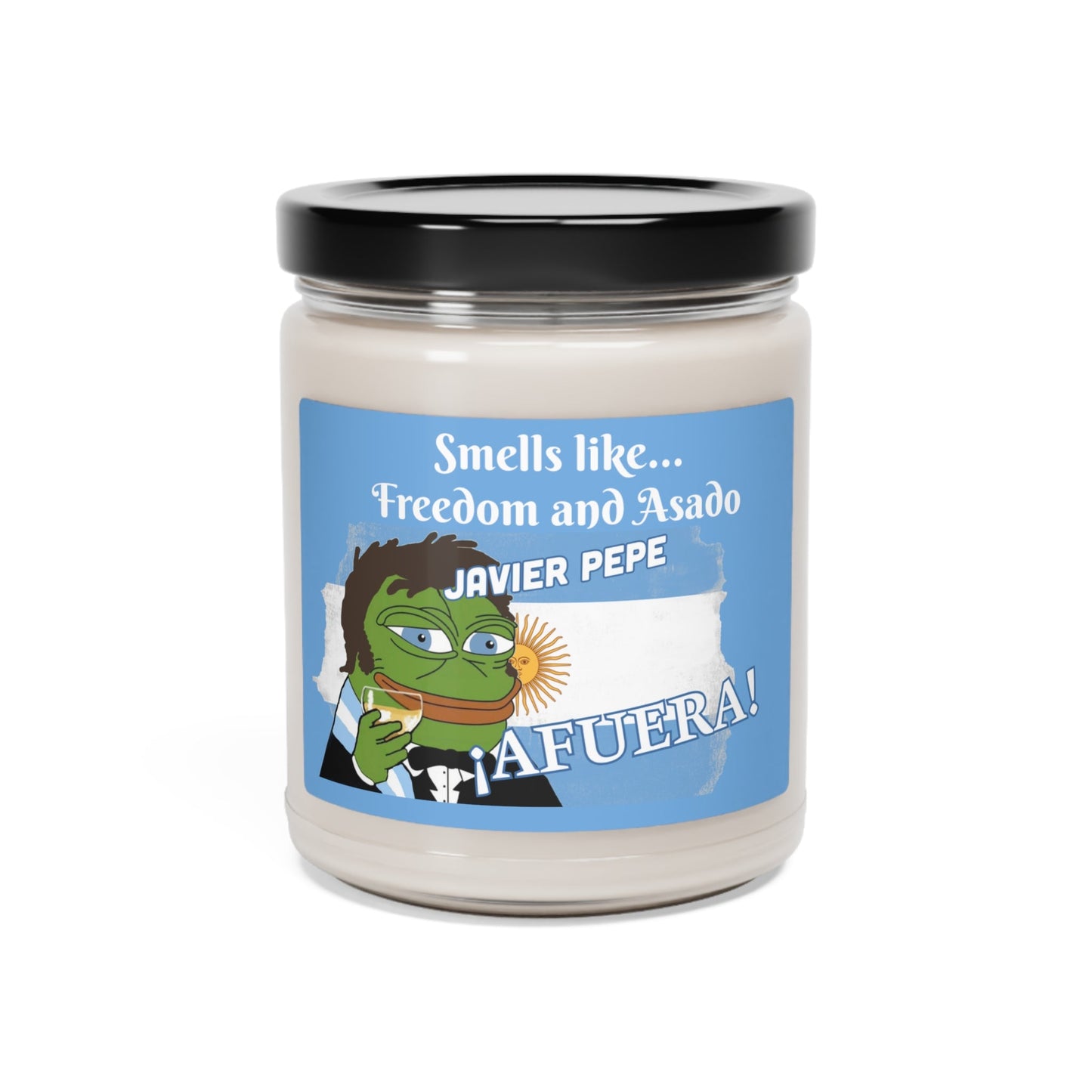 Javier Milei Pepe "Freedom and Asado" Scented Soy Candle, 9oz - 4LibertyShop.com