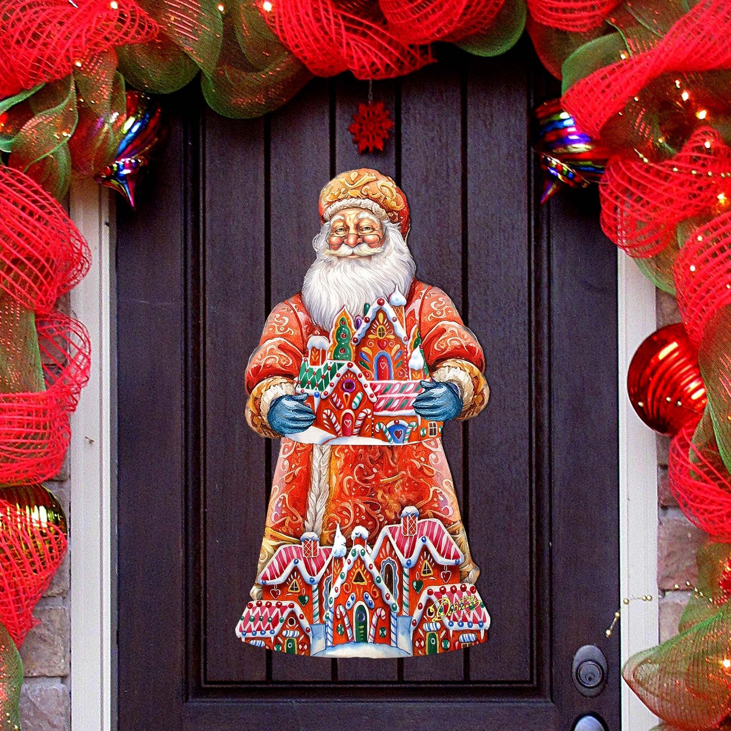 Santa and the Gingerbread House Holiday Door Decor by G. Debrekht - Christmas Santa Snowman Decor - 8691404H