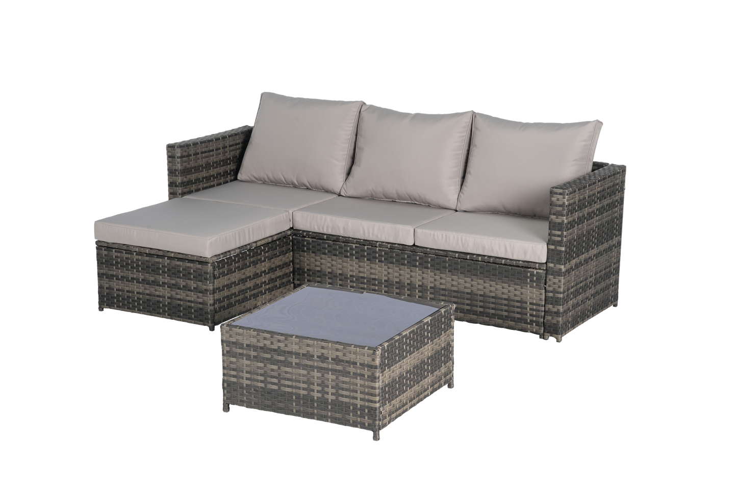 2 Pieces Patio Furniture Set with Woven Sectional and Ottoman