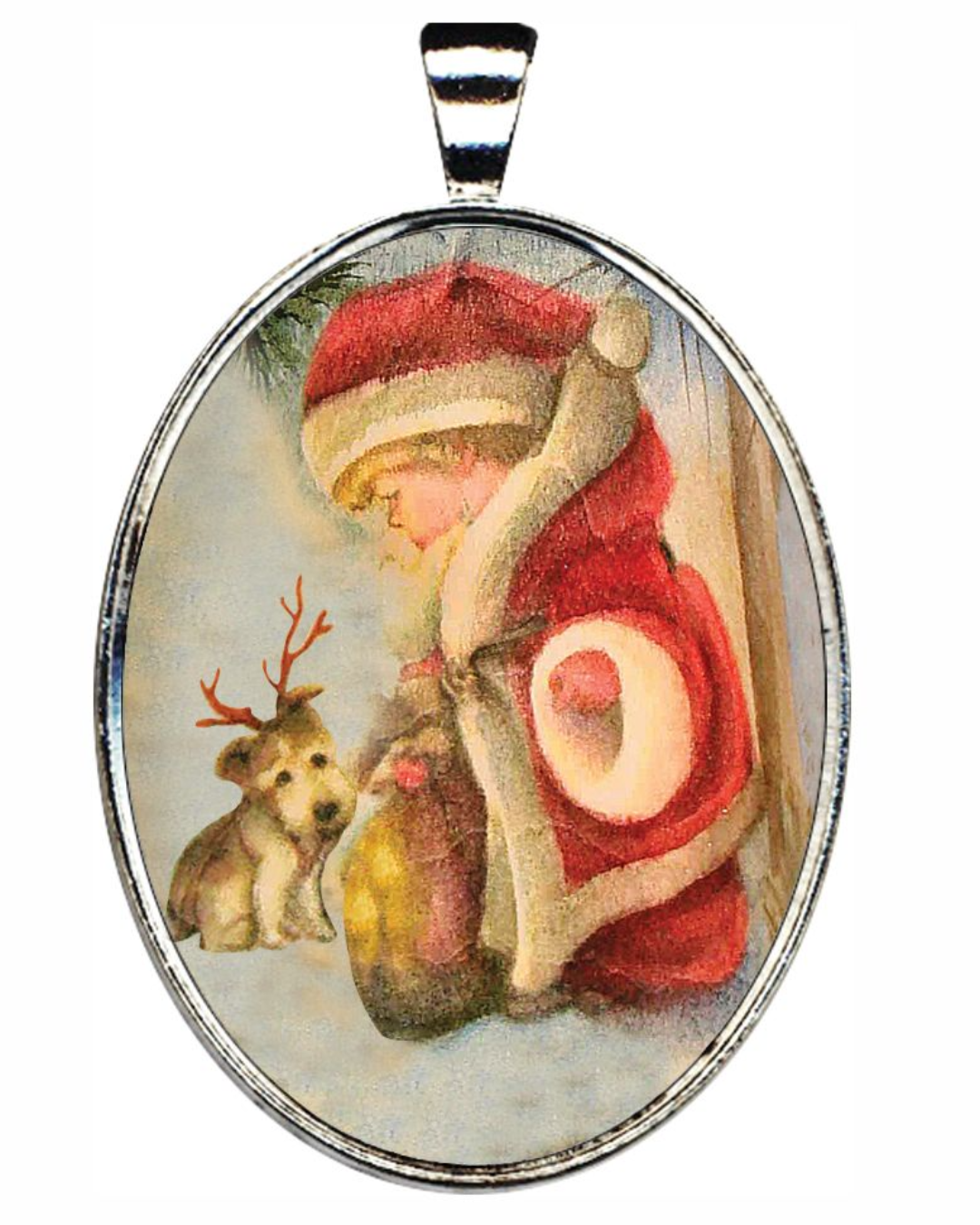 Little Santa Silver Plated Medal Pendant Necklace - 44153O