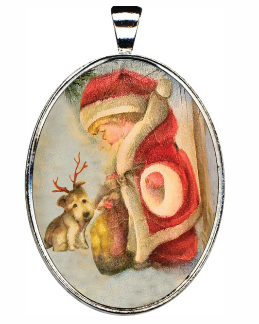 Little Santa Silver Plated Medal Pendant Necklace - 44153O