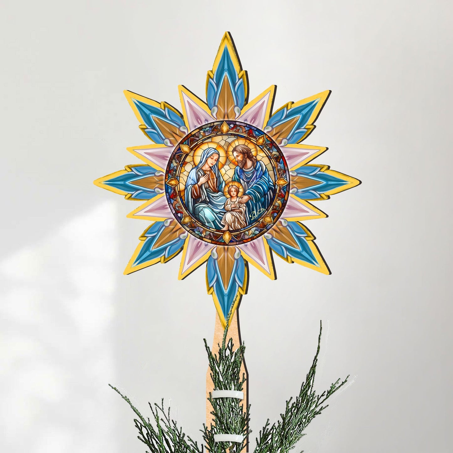 Peaceful Nativity Star Tree Topper Wooden Decor by G. Debrekht - Nativity Holiday Decor - 89505