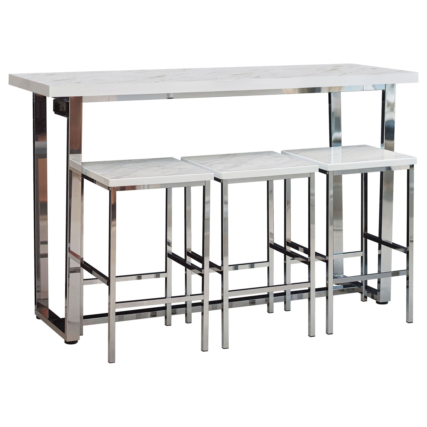 Ledesma - 4 Piece Counter Height Dining Set And Built In Power Unit - White Marble