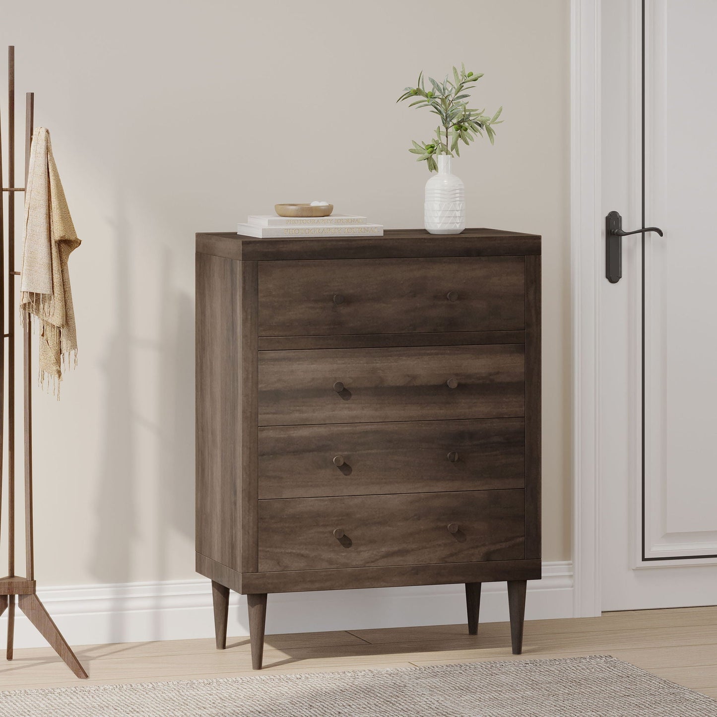 Farhart Mid Century Modern 4 Drawer Dresser - Walnut
