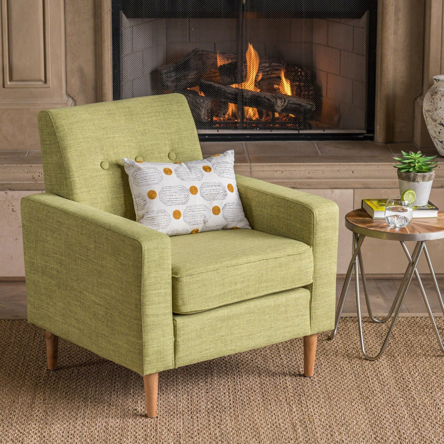 Nebulize Upholstered Fabric Club Chair With Button Tufted And Square Off Arm And Back