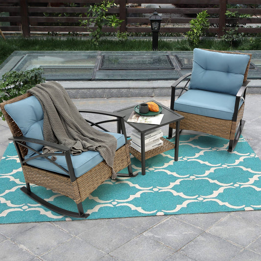 3pcs Rocking Rattan Chair Set in Grey