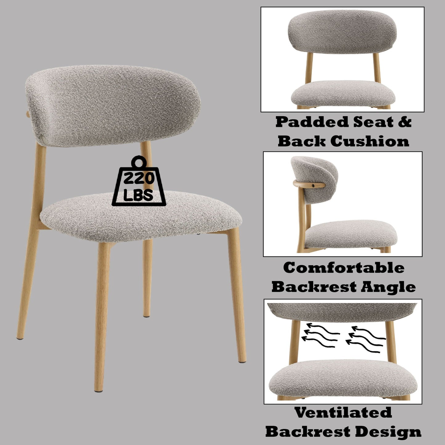 Kacey Boucle Side Chair (Set of 2) - Gray