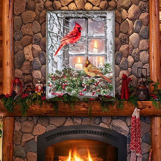 Winter House Birds Art Wooden Wall Art by D. Gelsinger - Nature Wildlife Decor  - 95667B-DG